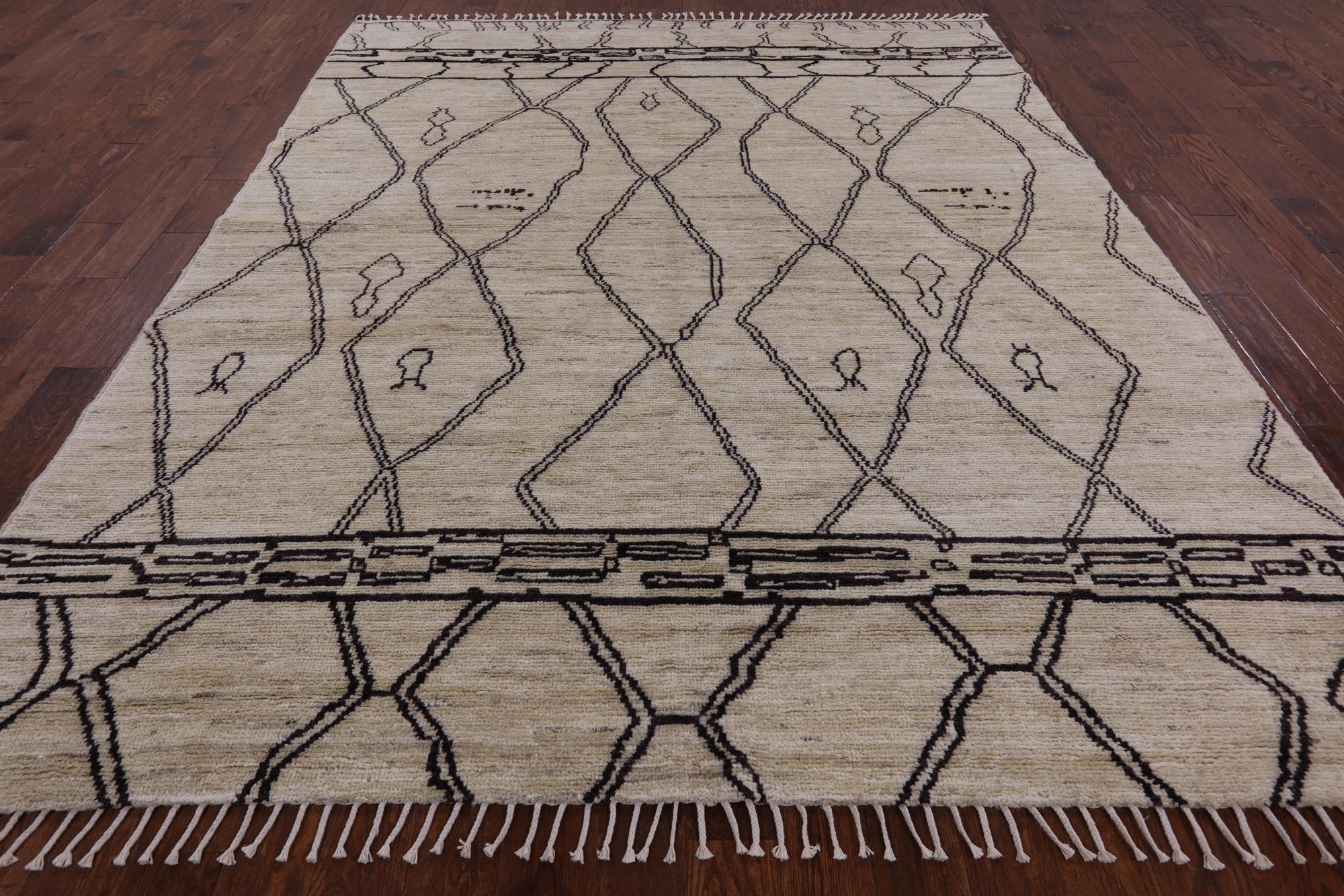 Ivory Tribal Moroccan Hand Knotted Wool Area Rug - 8' 4" X 10' 1" - Golden Nile