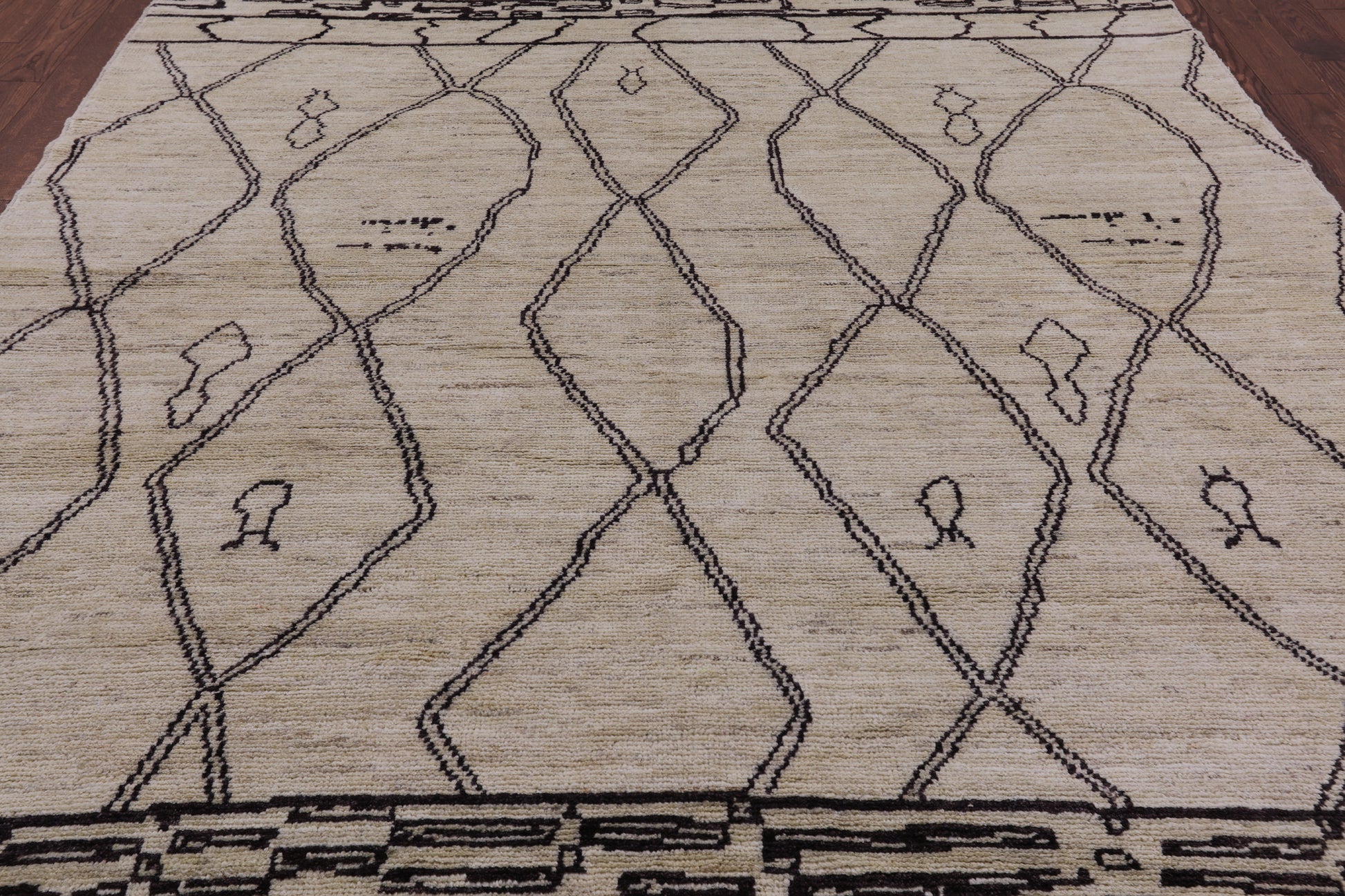 Ivory Tribal Moroccan Hand Knotted Wool Area Rug - 8' 4" X 10' 1" - Golden Nile