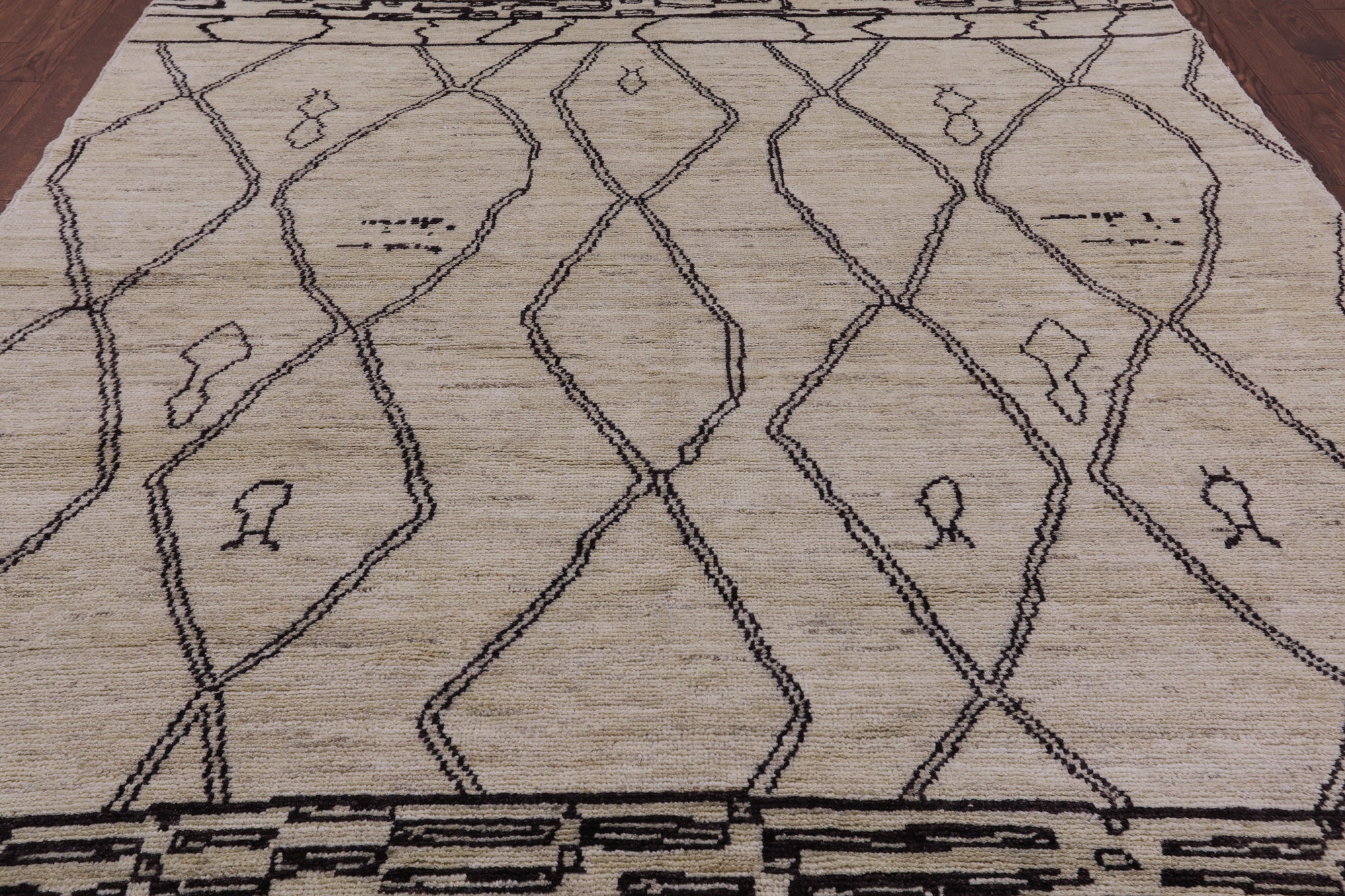 Ivory Tribal Moroccan Hand Knotted Wool Area Rug - 8' 4" X 10' 1" - Golden Nile