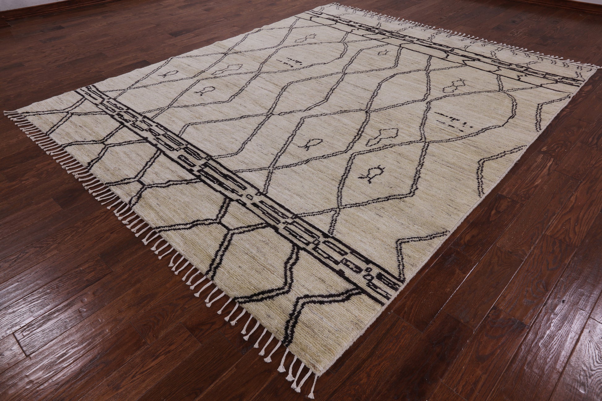 Ivory Tribal Moroccan Hand Knotted Wool Area Rug - 8' 4" X 10' 1" - Golden Nile