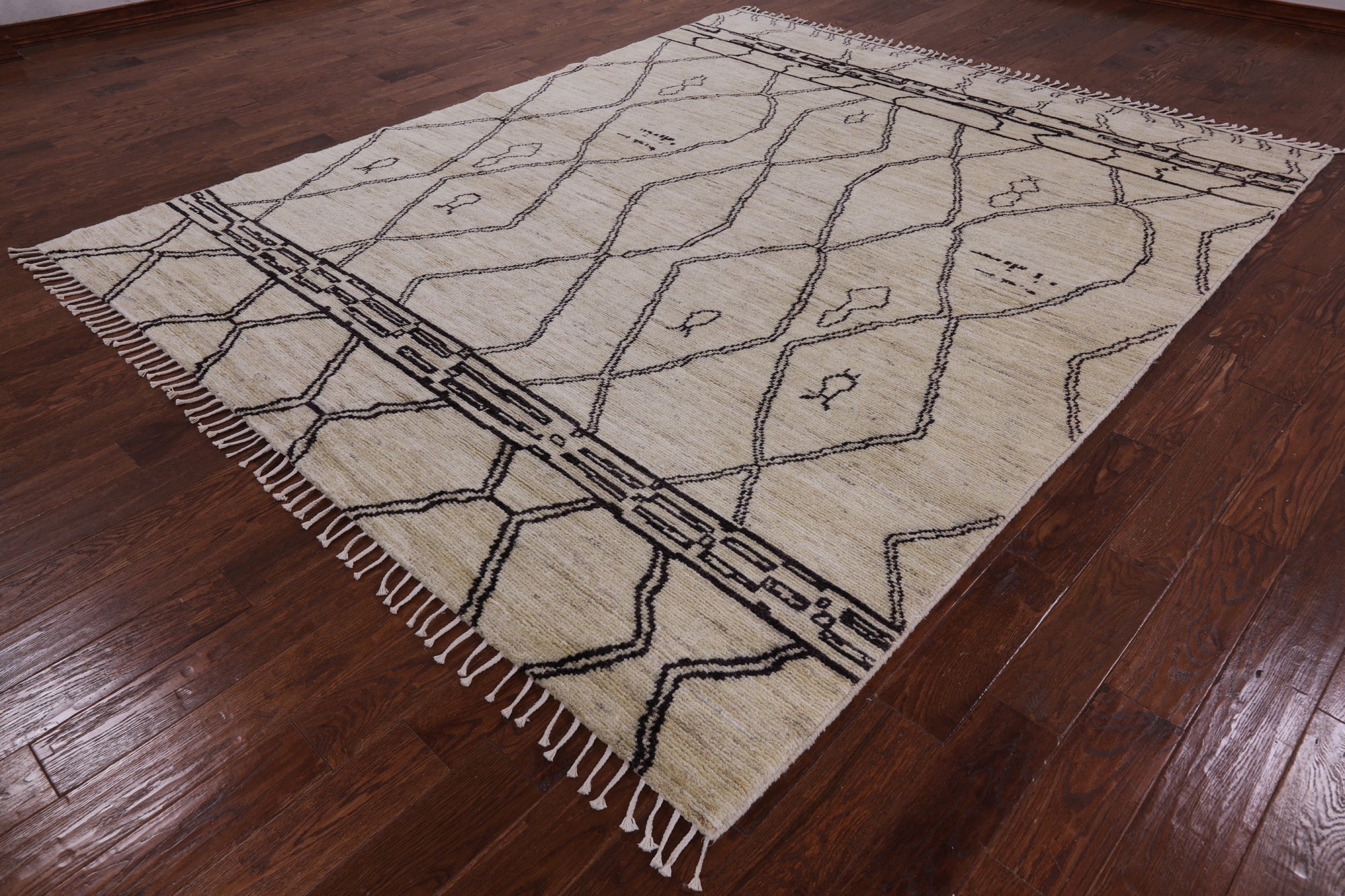 Ivory Tribal Moroccan Hand Knotted Wool Area Rug - 8' 4" X 10' 1" - Golden Nile