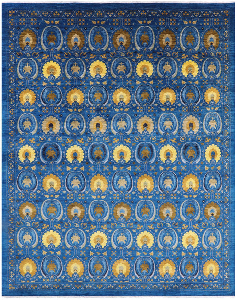 Blue William Morris Hand Knotted Wool Area Rug - 12' 1" X 15' 0" - Golden Nile