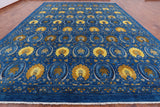 Blue William Morris Hand Knotted Wool Area Rug - 12' 1" X 15' 0" - Golden Nile