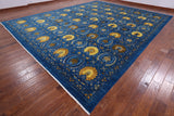 Blue William Morris Hand Knotted Wool Area Rug - 12' 1" X 15' 0" - Golden Nile