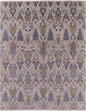 Ivory Contemporary Hand Knotted Wool & Silk Area Rug - 8' 1" X 10' 3" - Golden Nile