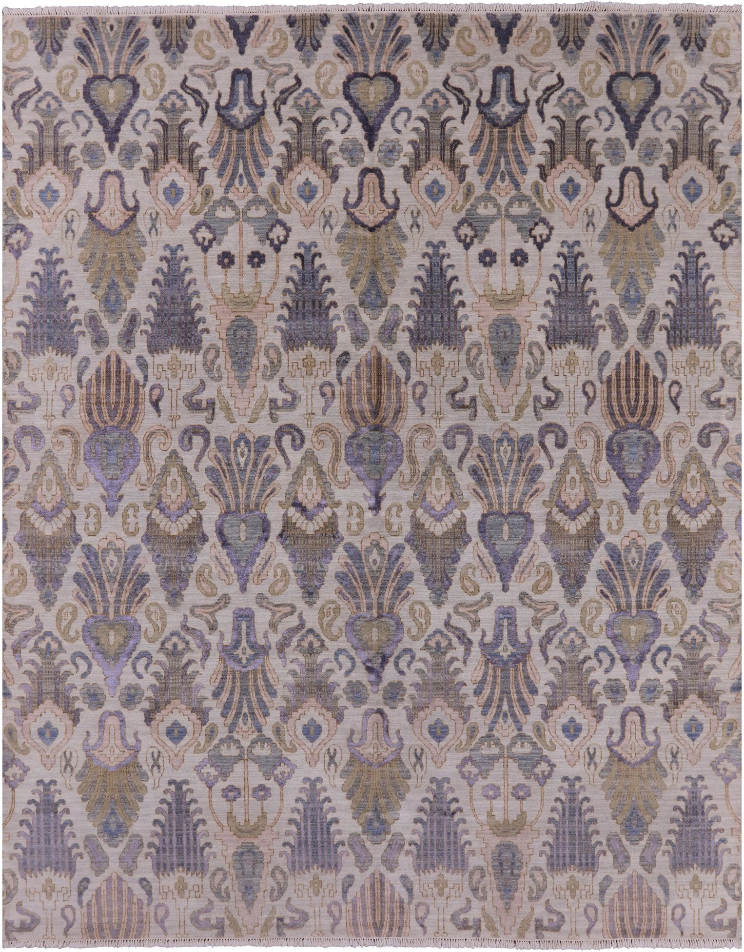 Ivory Contemporary Hand Knotted Wool & Silk Area Rug - 8' 1" X 10' 3" - Golden Nile