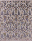 Ivory Contemporary Hand Knotted Wool & Silk Area Rug - 8' 1" X 10' 3" - Golden Nile