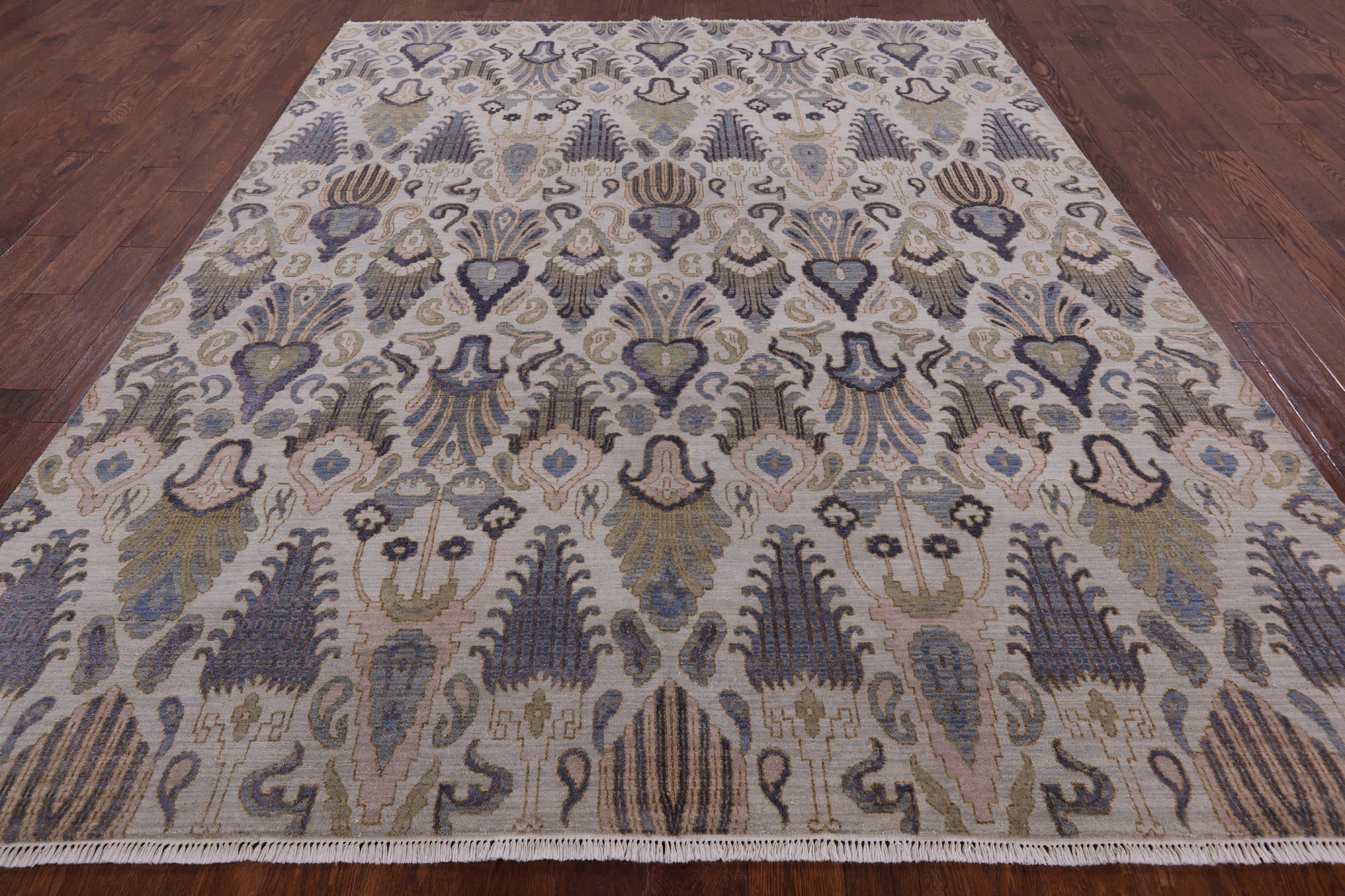 Ivory Contemporary Hand Knotted Wool & Silk Area Rug - 8' 1" X 10' 3" - Golden Nile