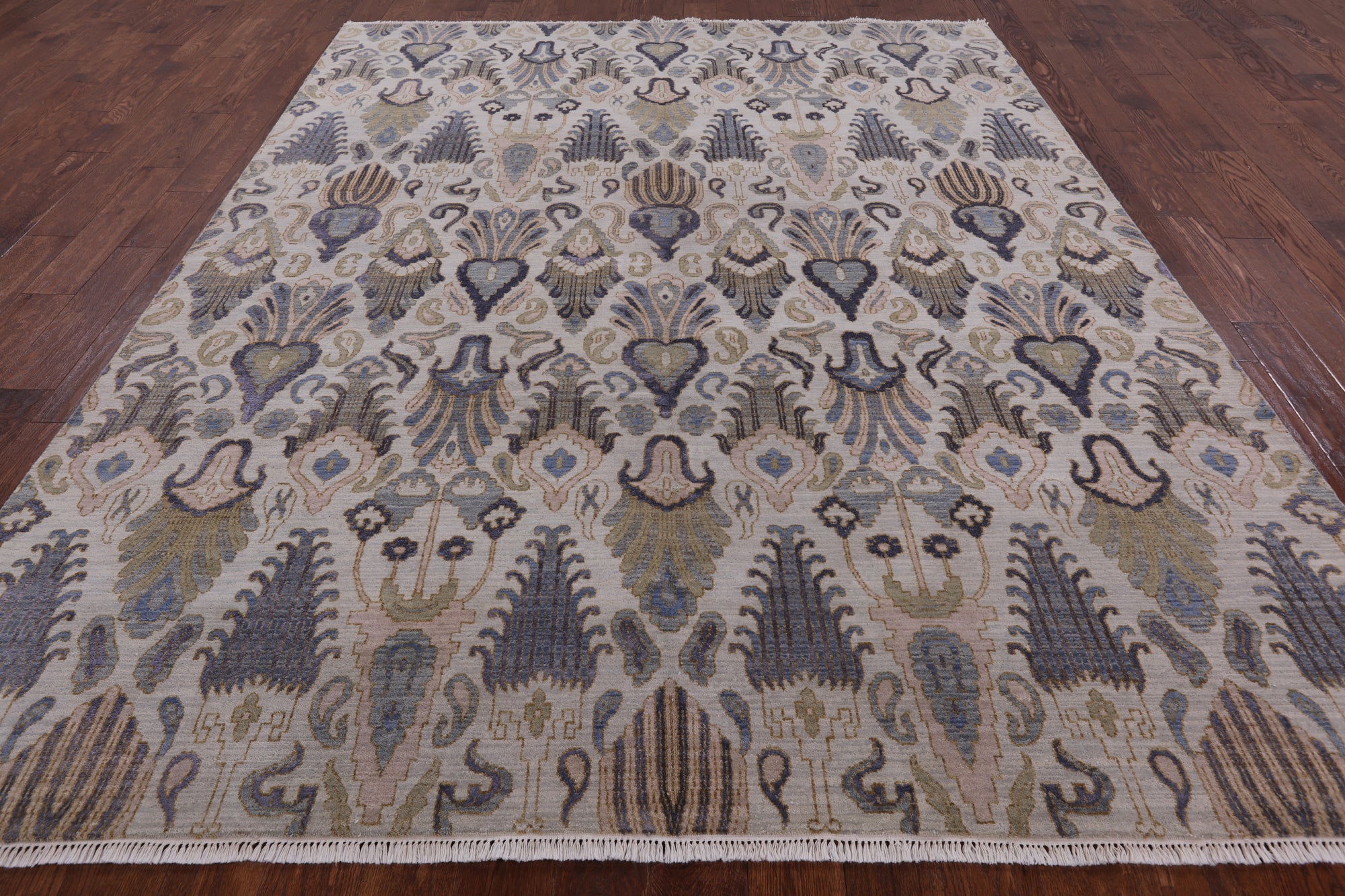 Ivory Contemporary Hand Knotted Wool & Silk Area Rug - 8' 1" X 10' 3" - Golden Nile