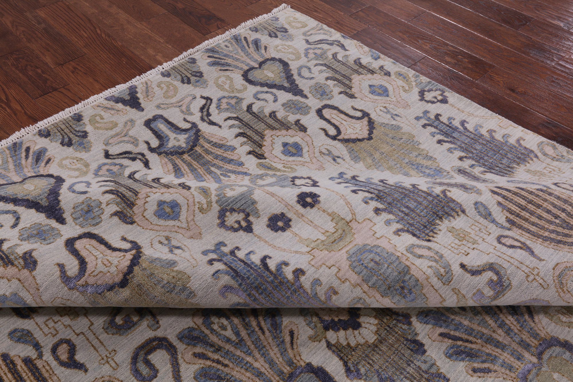 Ivory Contemporary Hand Knotted Wool & Silk Area Rug - 8' 1" X 10' 3" - Golden Nile