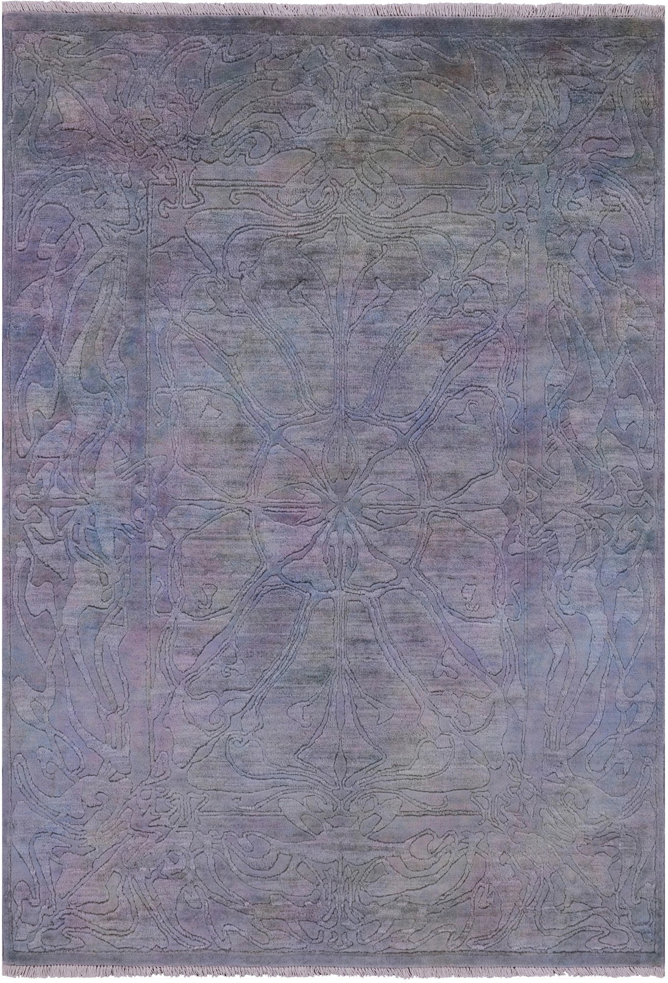Carved Full Pile Overdyed Hand Knotted Wool Area Rug - 4' 2" X 5' 10" - Golden Nile