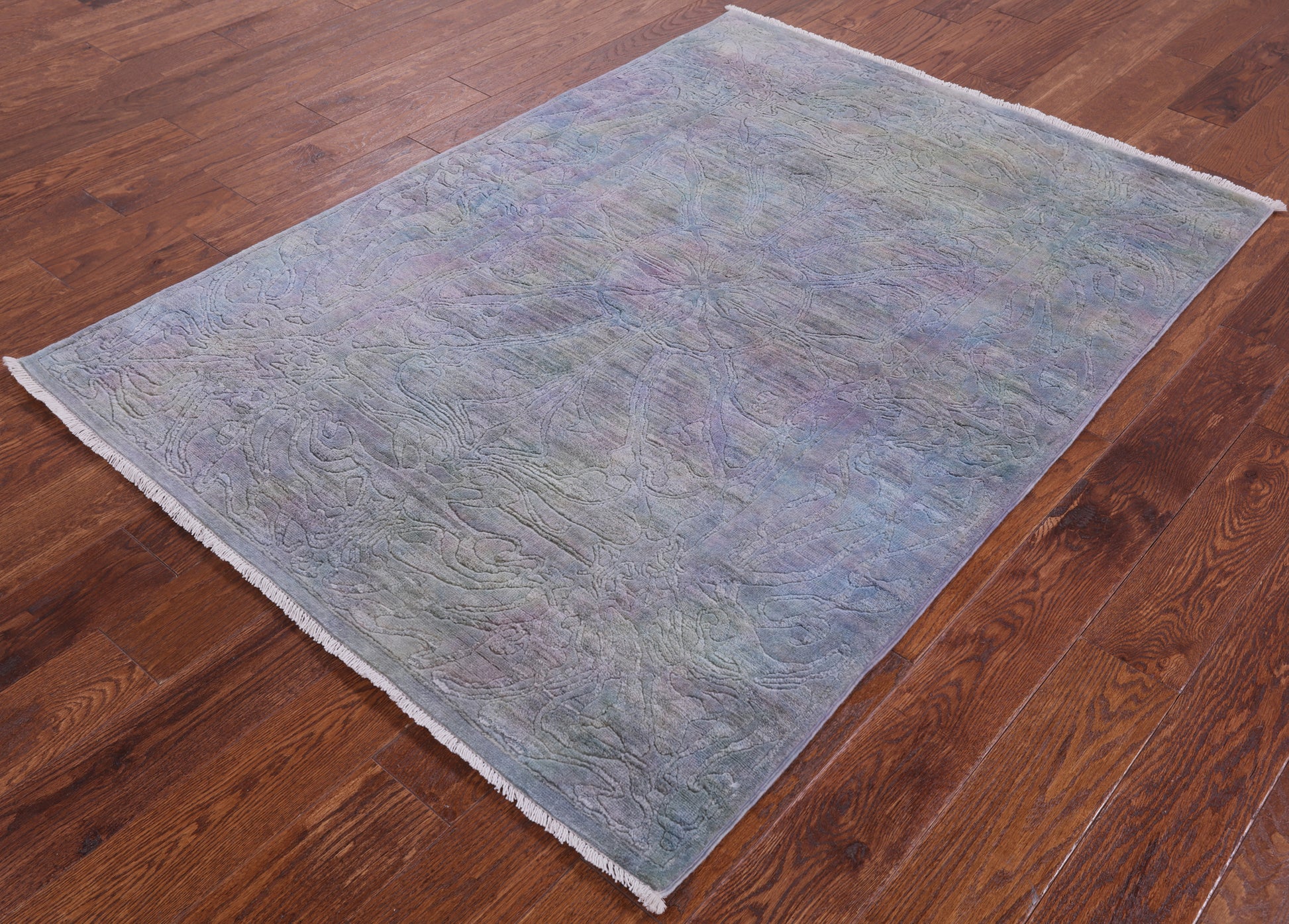 Carved Full Pile Overdyed Hand Knotted Wool Area Rug - 4' 2" X 5' 10" - Golden Nile