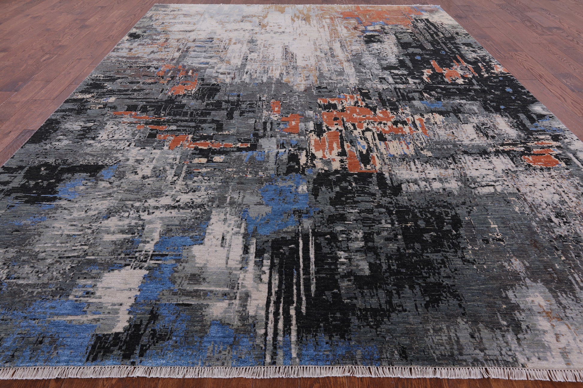 Modern Handmade Wool & Silk Rug - 9' 0" X 12' 0" - Golden Nile