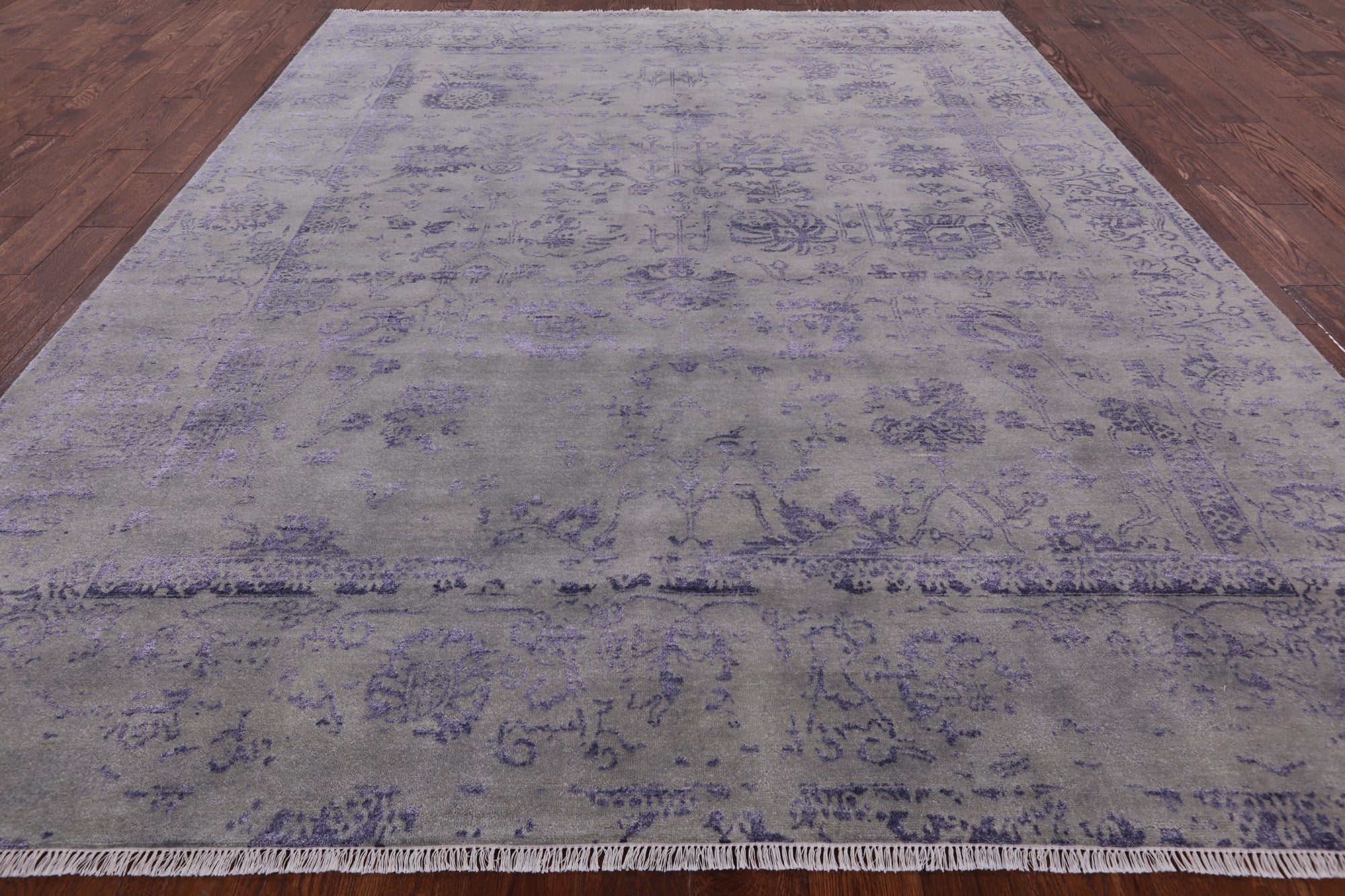 Grey Modern Handmade Wool & Silk Rug - 8' 0" X 10' 0" - Golden Nile