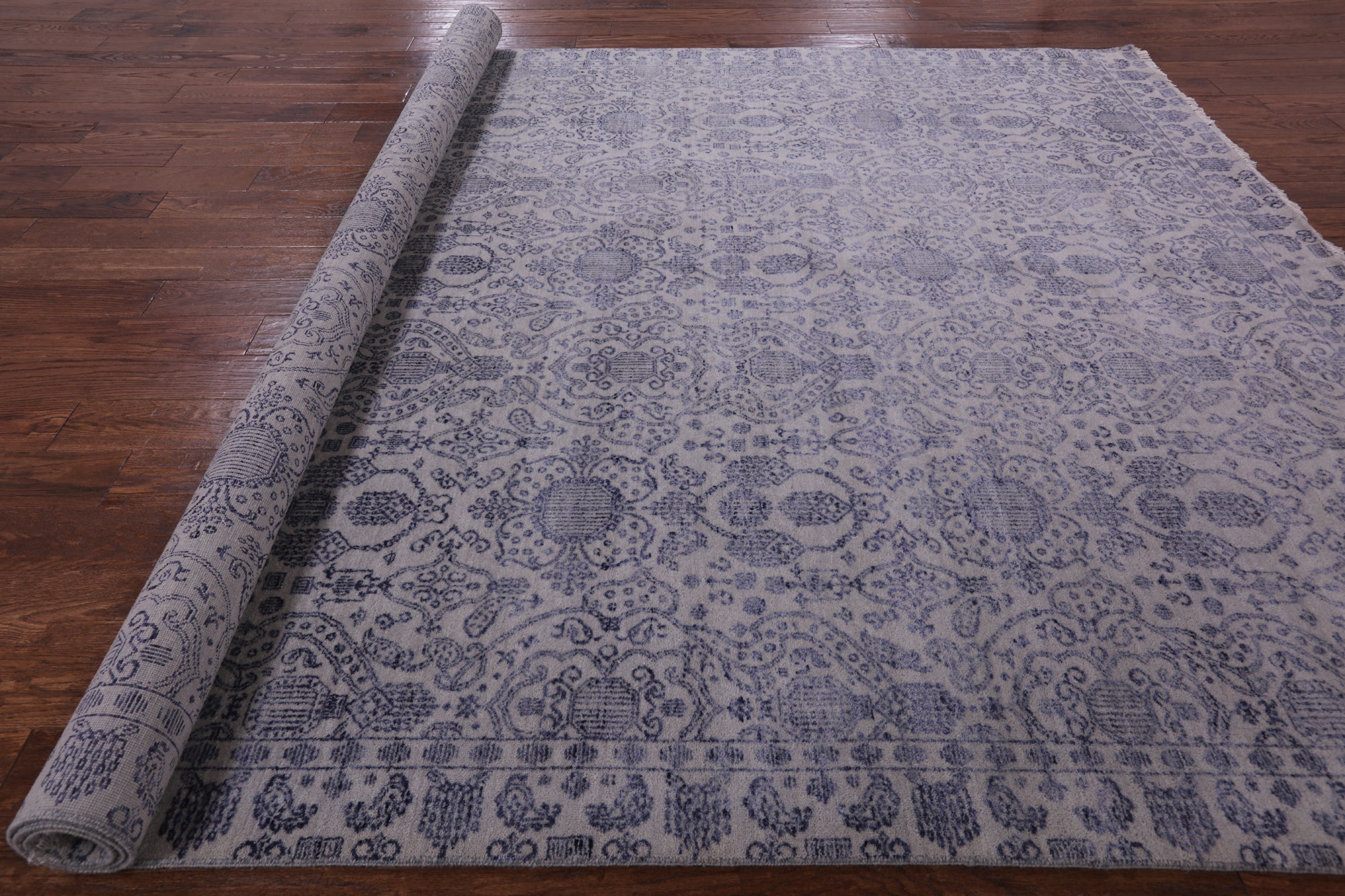 Grey Modern Hand Knotted Wool & Silk Rug - 8' 1" X 10' 0" - Golden Nile