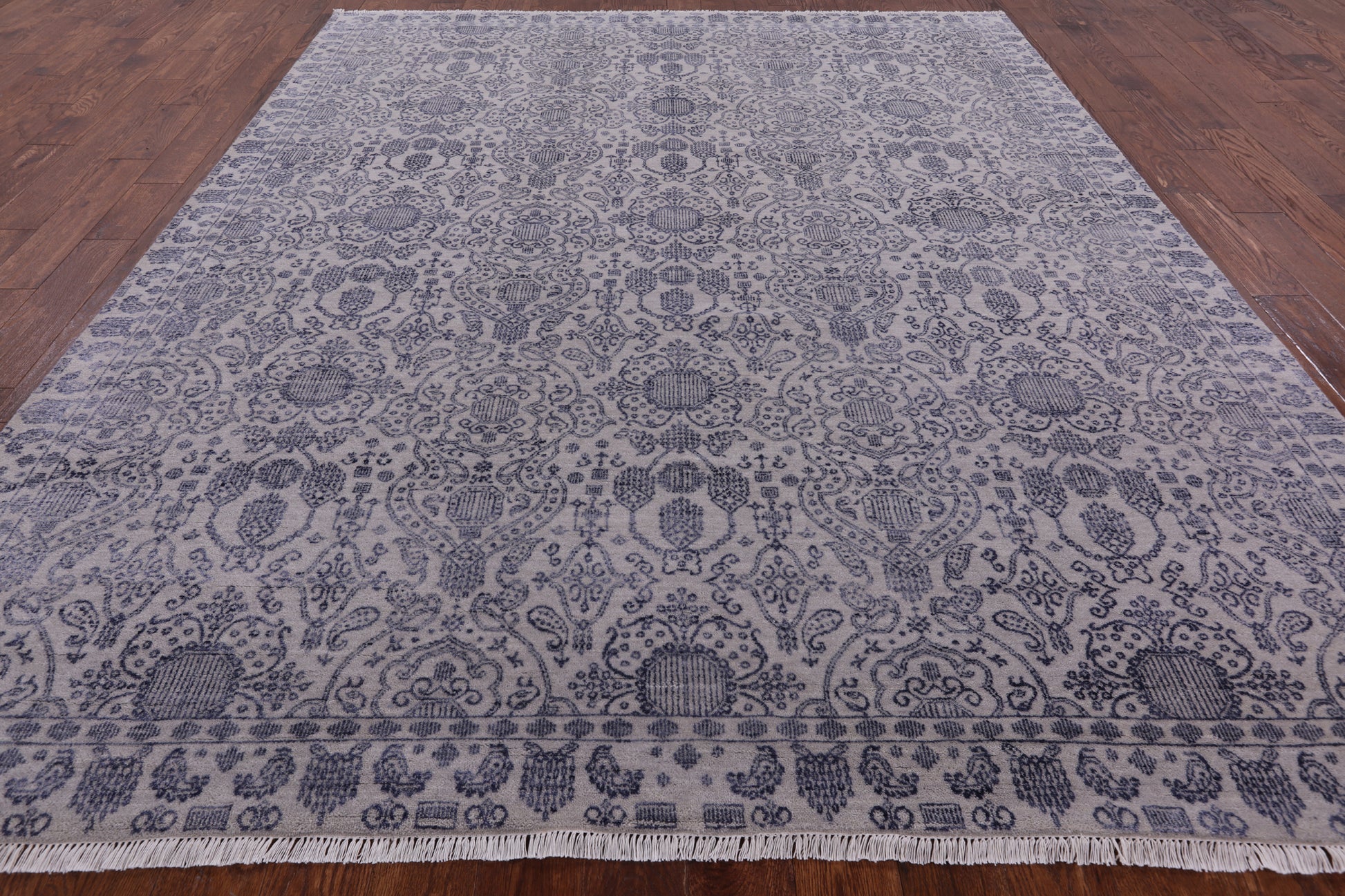 Grey Modern Hand Knotted Wool & Silk Rug - 8' 1" X 10' 0" - Golden Nile