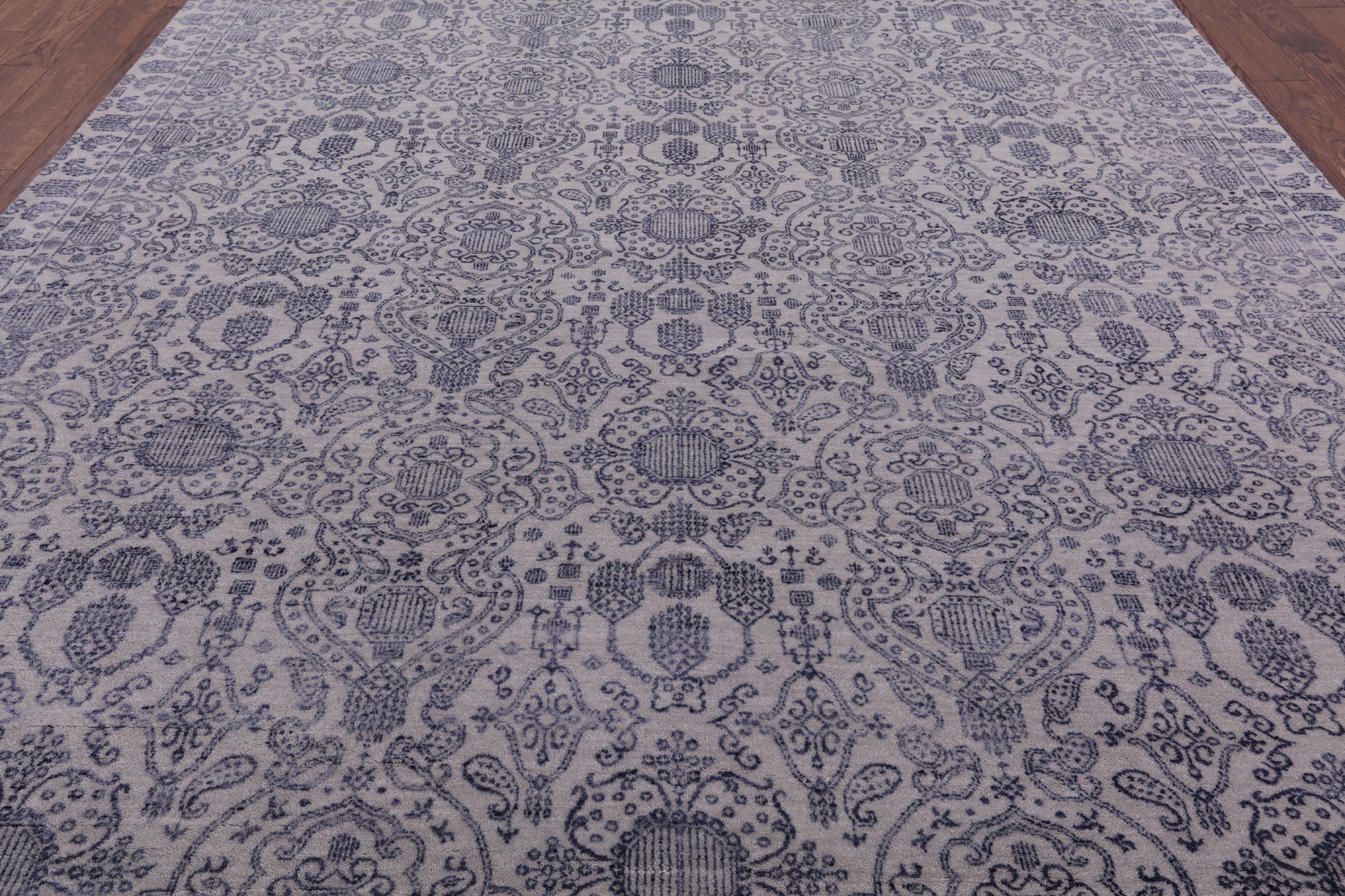 Grey Modern Hand Knotted Wool & Silk Rug - 8' 1" X 10' 0" - Golden Nile