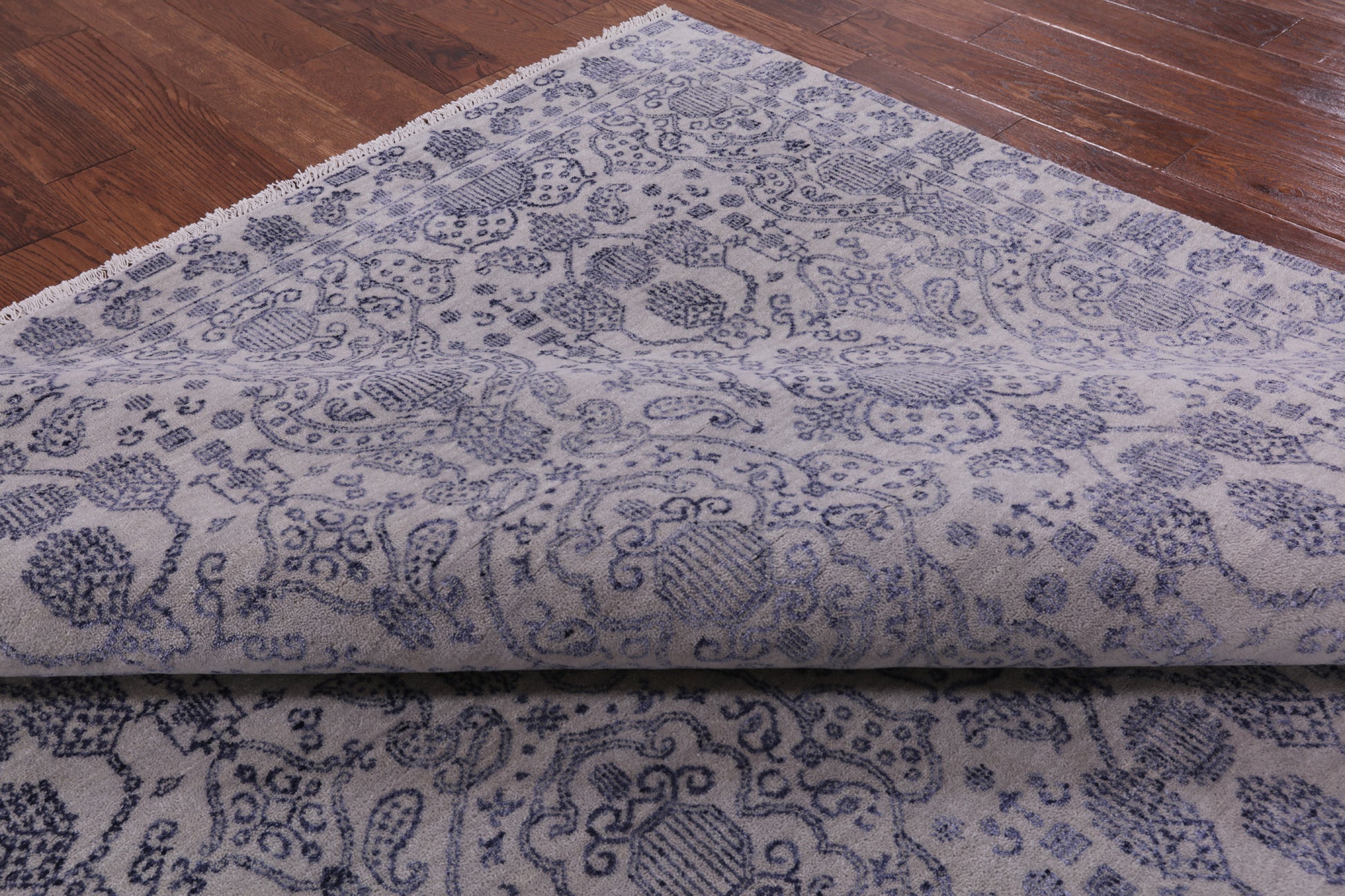 Grey Modern Hand Knotted Wool & Silk Rug - 8' 1" X 10' 0" - Golden Nile