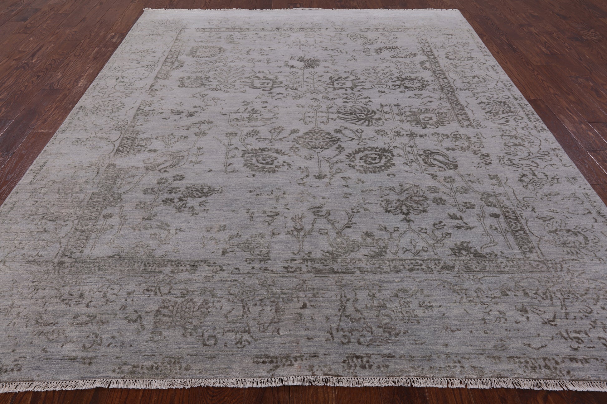 Grey Modern Handmade Wool & Silk Rug - 8' 1" X 10' 2" - Golden Nile
