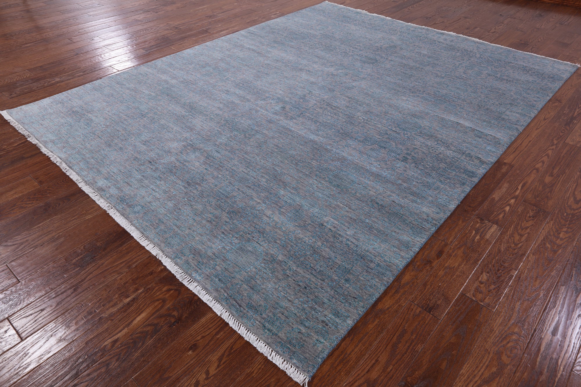 Grey Modern Hand Knotted Wool & Silk Rug - 7' 11" X 10' 4" - Golden Nile