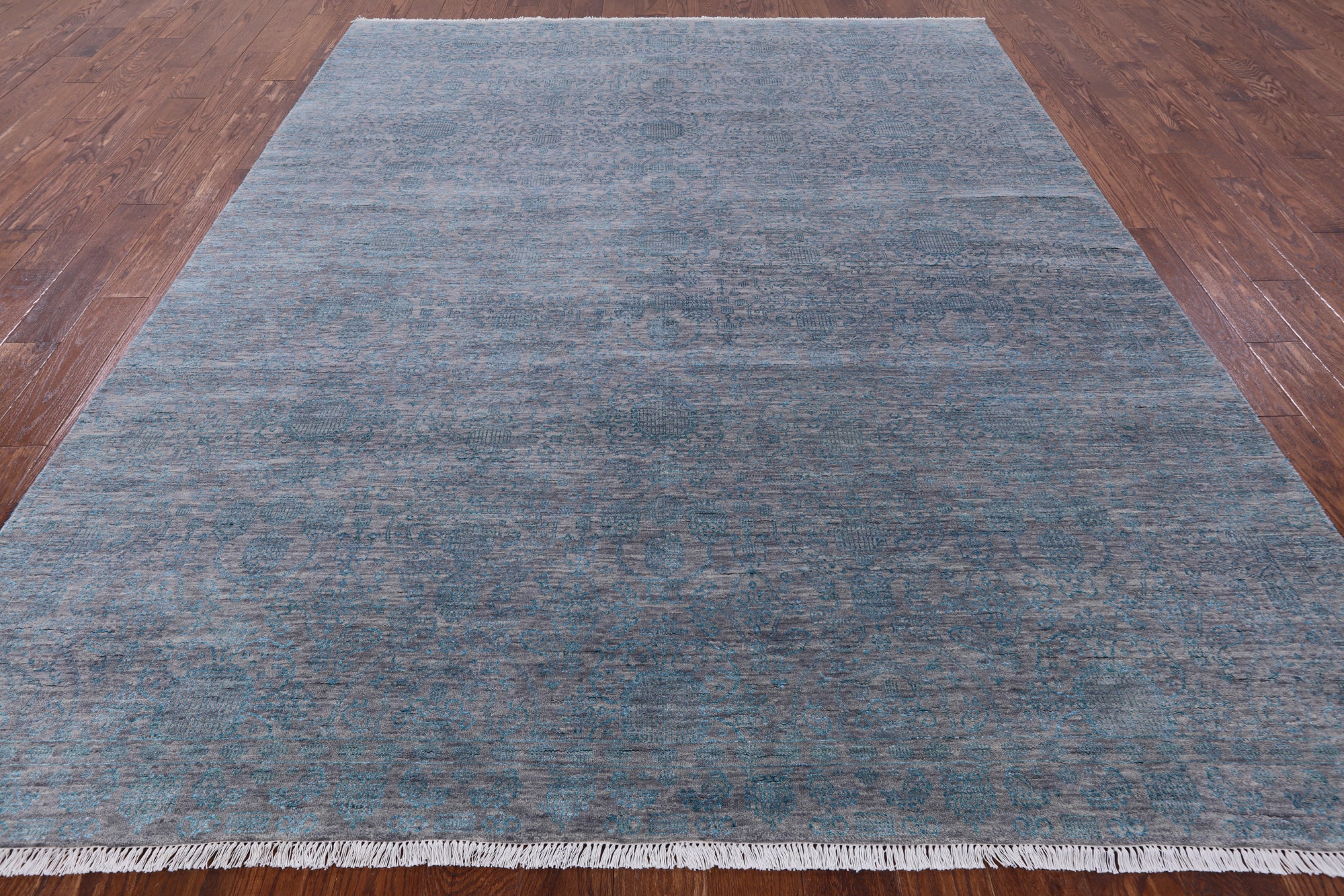Grey Modern Hand Knotted Wool & Silk Rug - 7' 11" X 10' 4" - Golden Nile