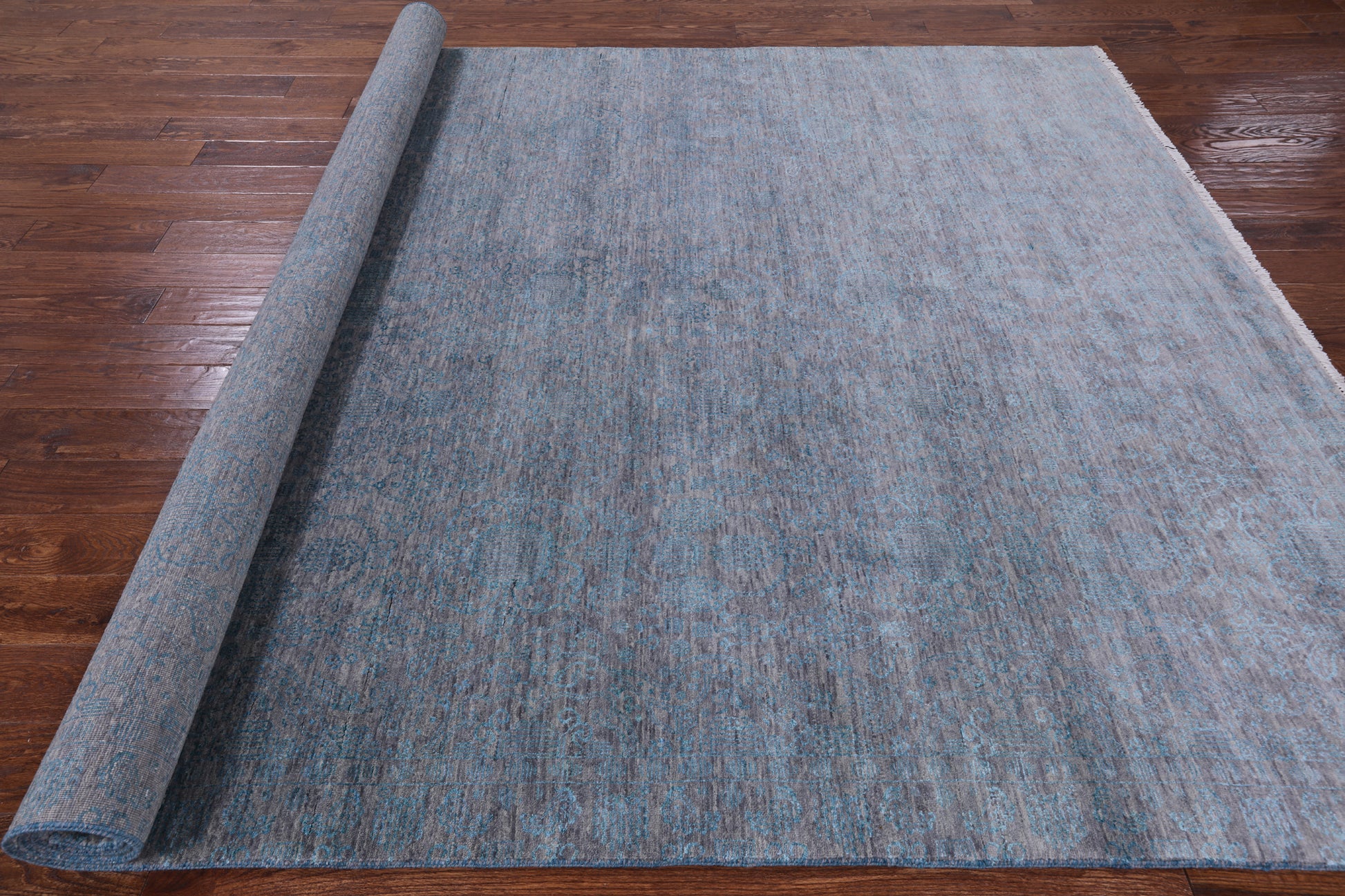 Grey Modern Hand Knotted Wool & Silk Rug - 7' 11" X 10' 4" - Golden Nile
