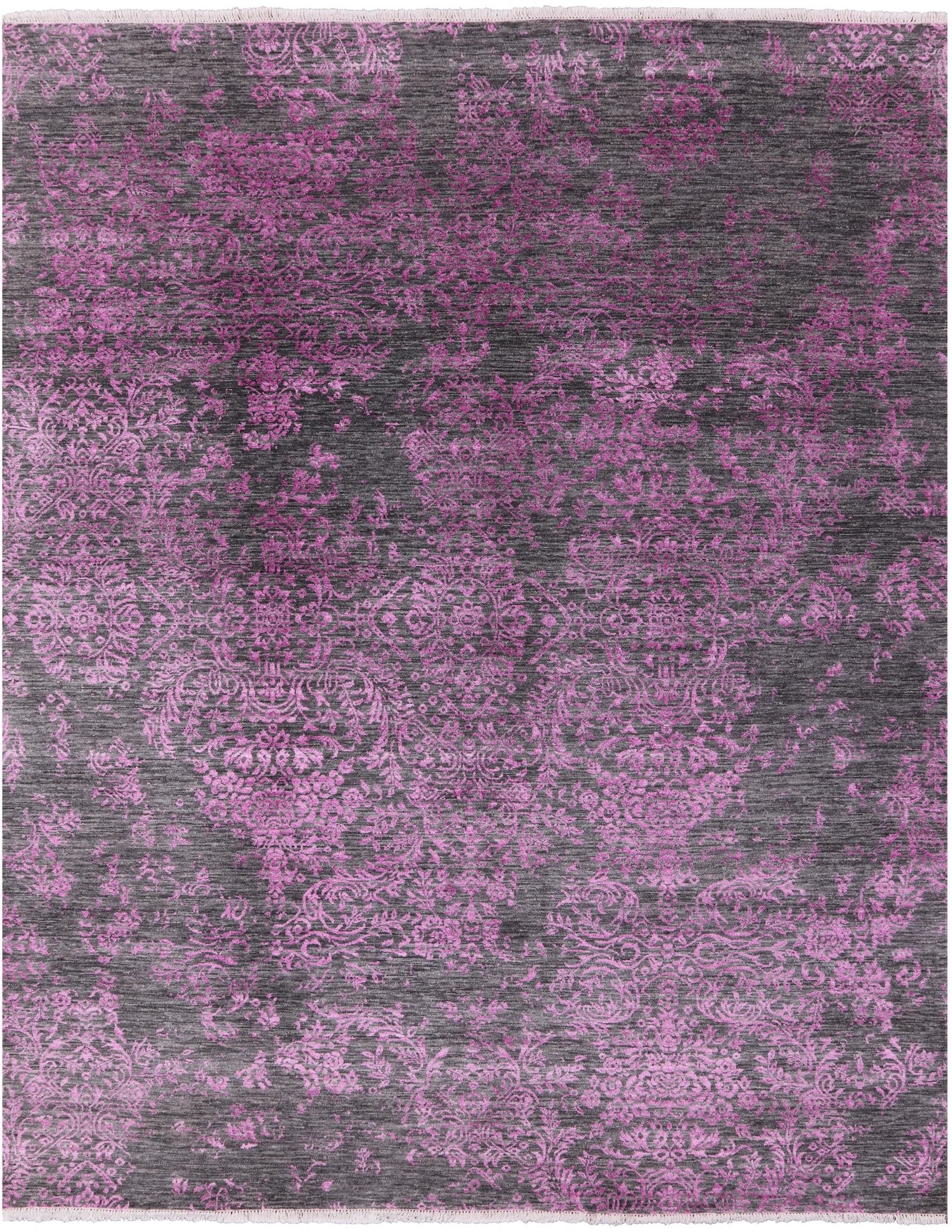 Grey Modern Hand Knotted Wool & Silk Rug - 8' 0" X 10' 0" - Golden Nile