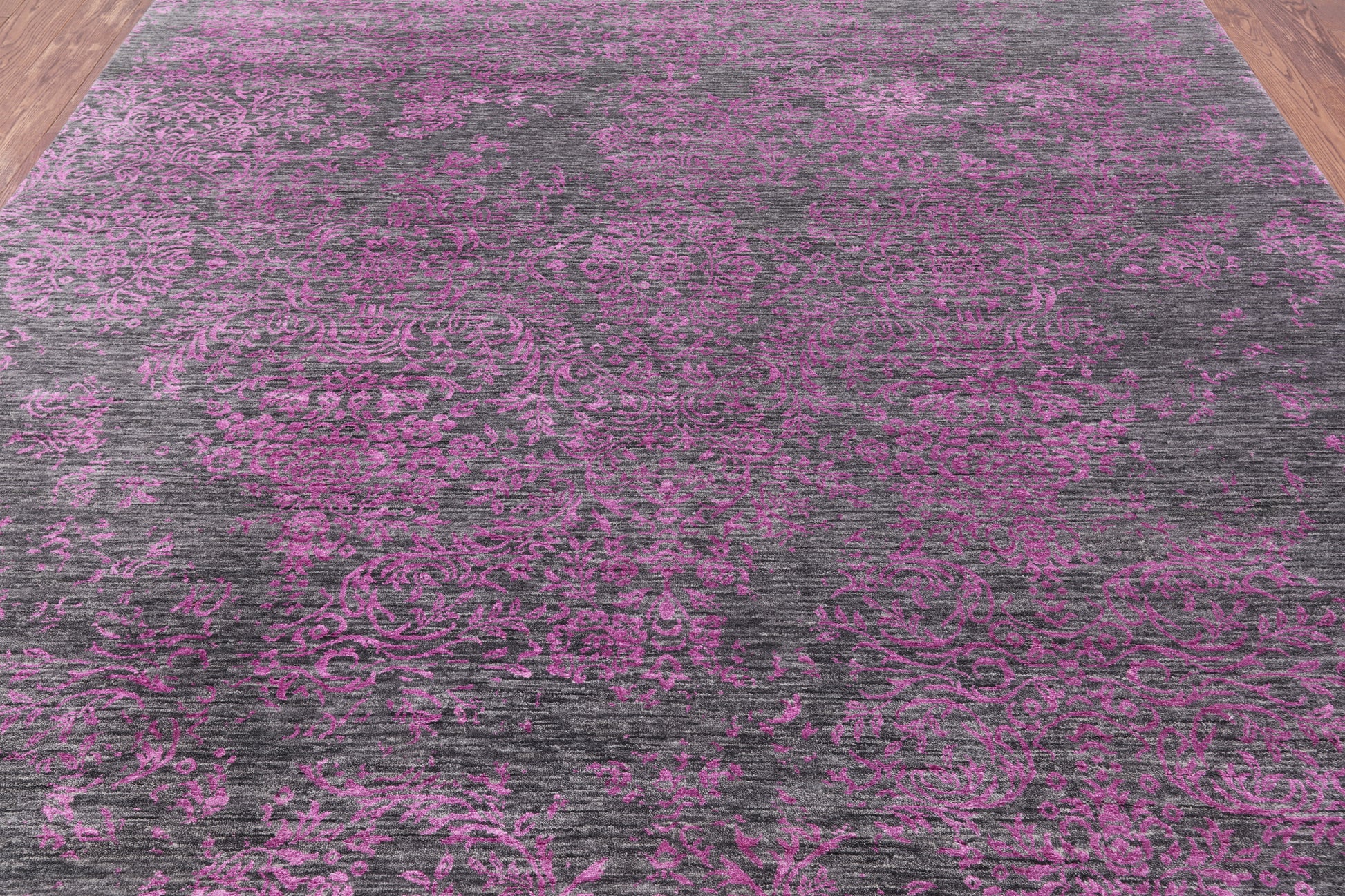 Grey Modern Hand Knotted Wool & Silk Rug - 8' 0" X 10' 0" - Golden Nile