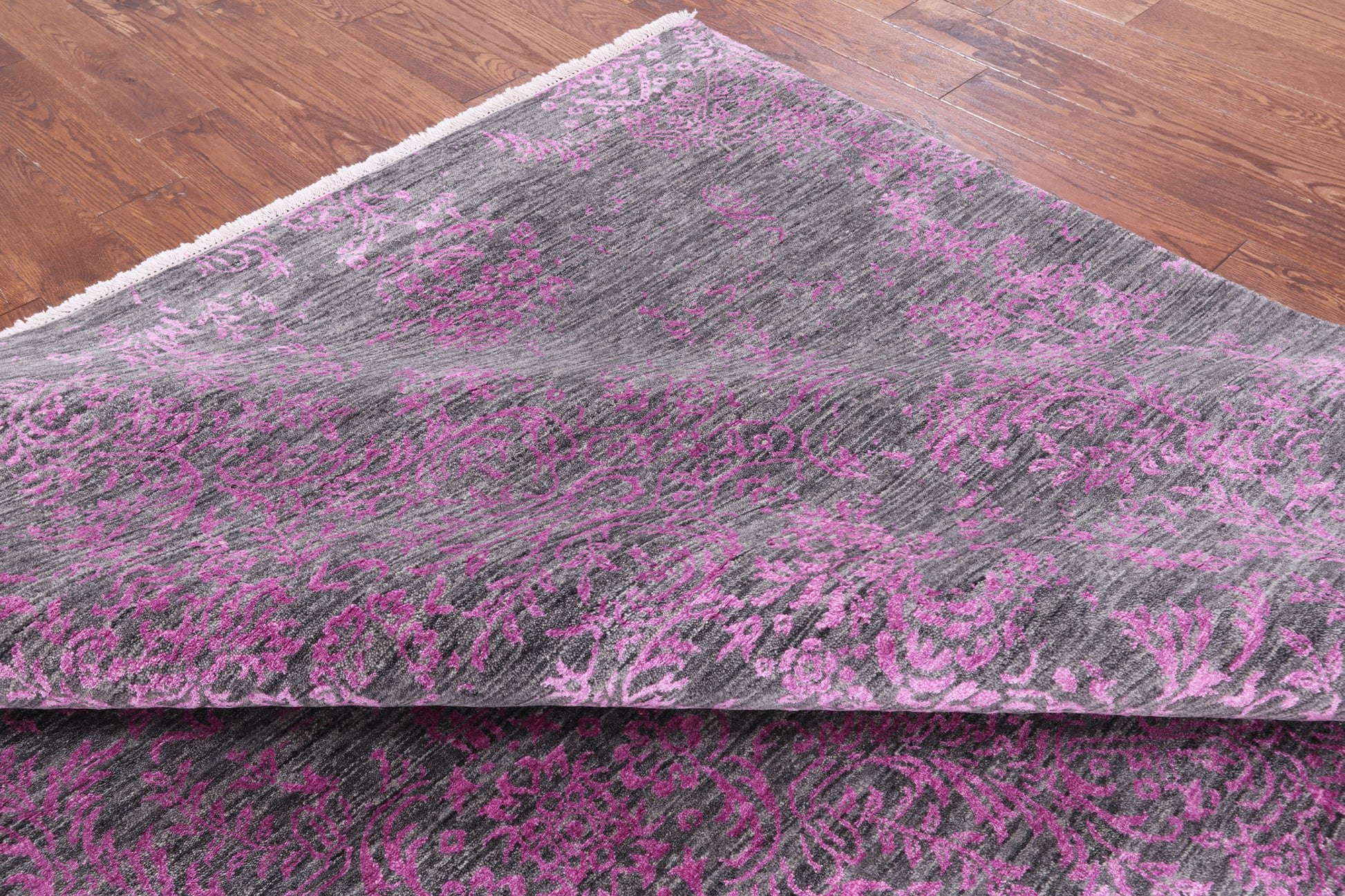 Grey Modern Hand Knotted Wool & Silk Rug - 8' 0" X 10' 0" - Golden Nile