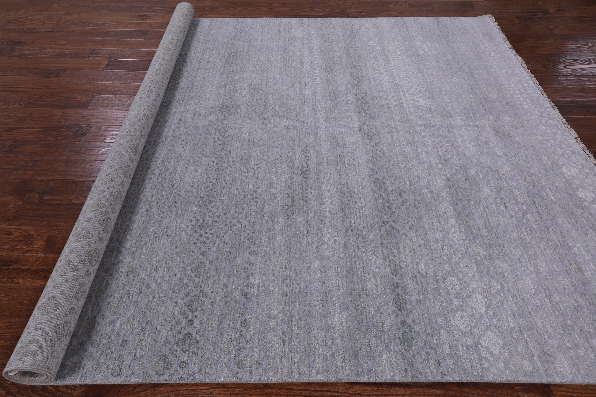 Grey Modern Handmade Wool & Silk Rug - 7' 11" X 9' 11" - Golden Nile