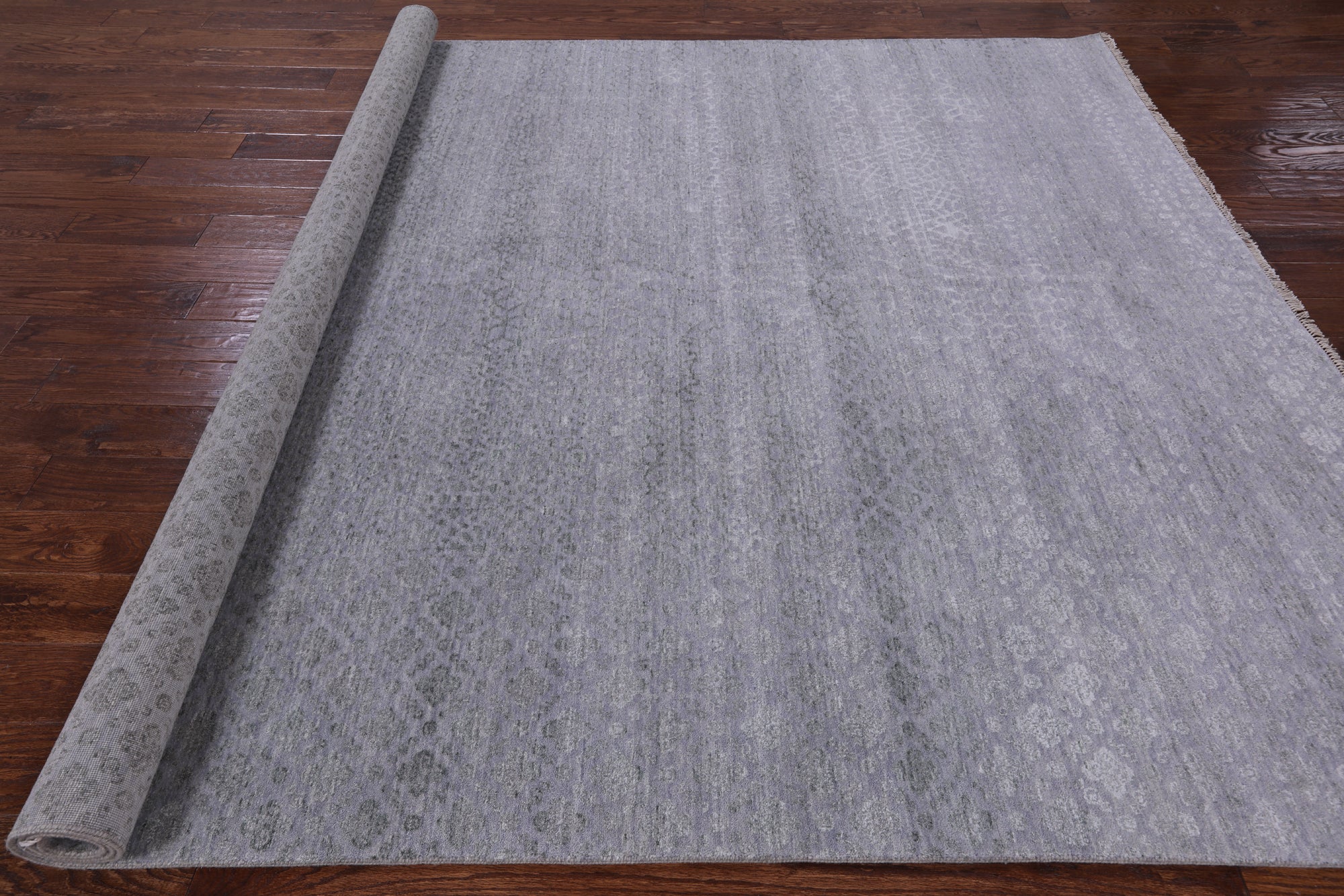 Grey Modern Handmade Wool & Silk Rug - 7' 11" X 9' 11" - Golden Nile