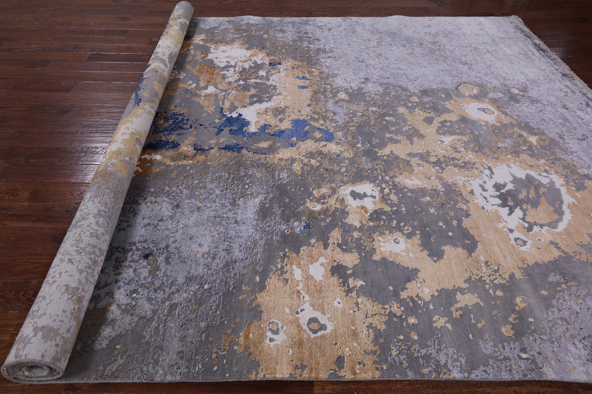 Modern Abstract Handmade Wool & Silk Rug - 9' 1" X 12' 3" - Golden Nile