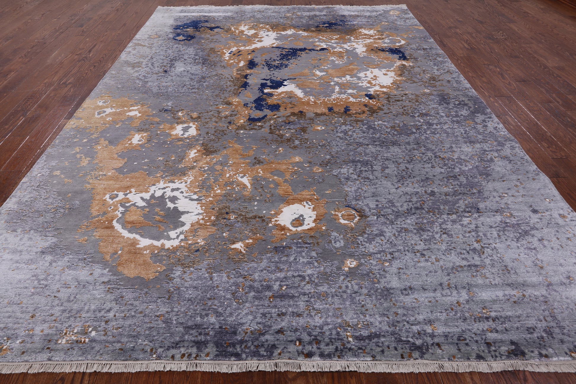 Modern Abstract Handmade Wool & Silk Rug - 9' 1" X 12' 3" - Golden Nile