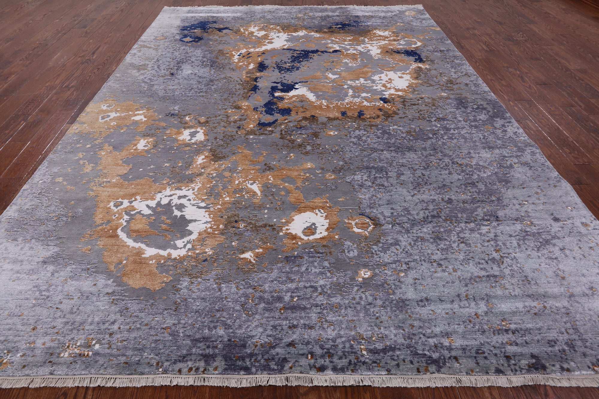 Modern Abstract Handmade Wool & Silk Rug - 9' 1" X 12' 3" - Golden Nile