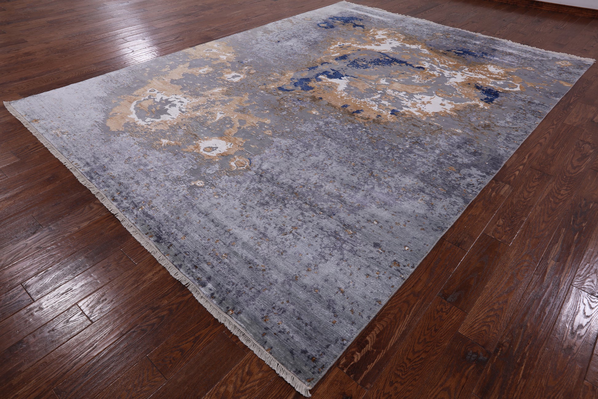 Modern Abstract Handmade Wool & Silk Rug - 9' 1" X 12' 3" - Golden Nile