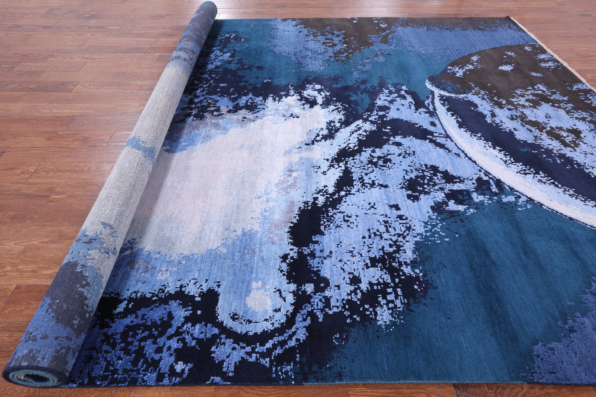 Full Moon Design Modern Handmade Wool & Silk Rug - 9' 0" X 12' 0" - Golden Nile