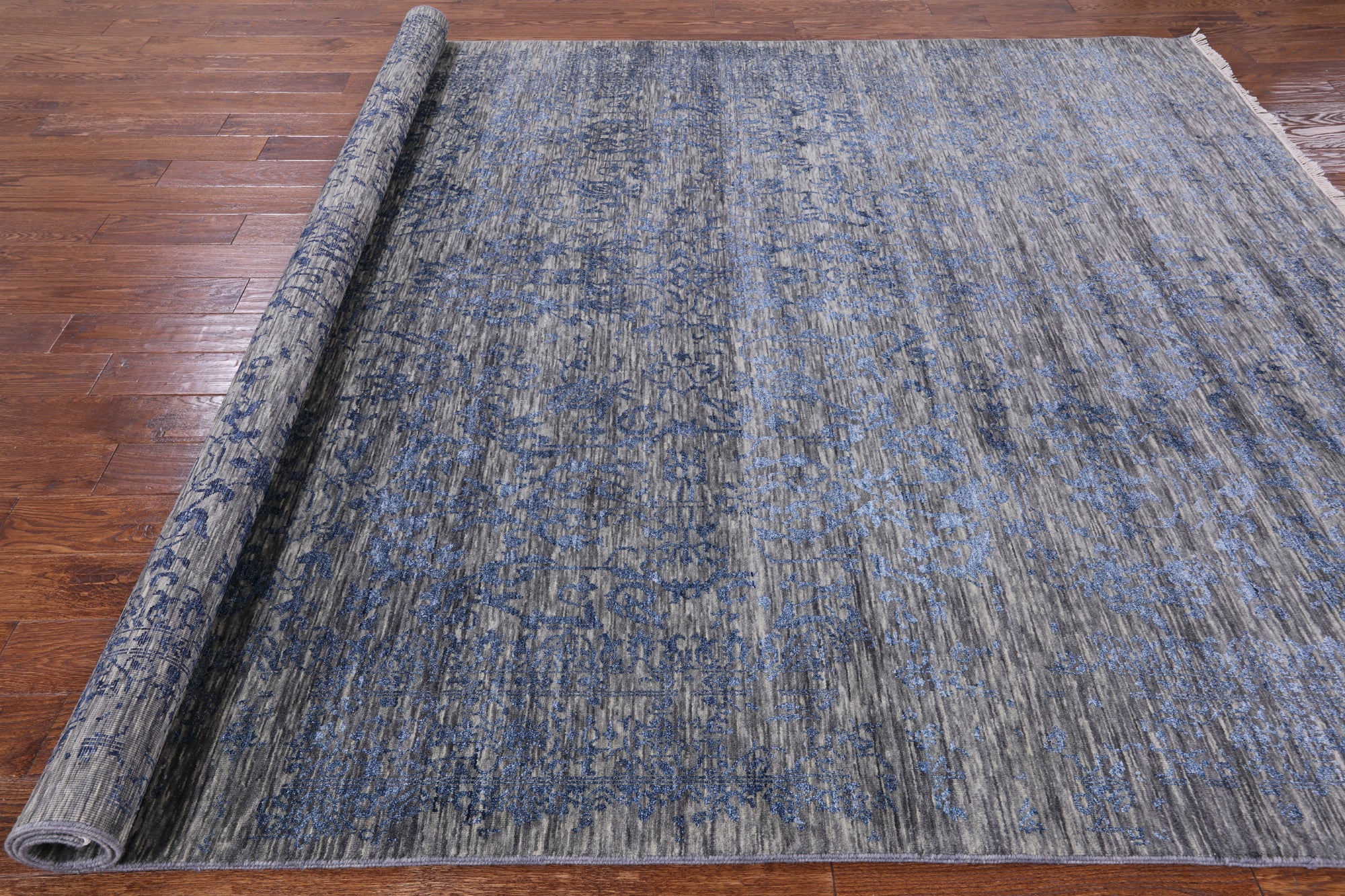 Grey Modern Hand-Knotted Wool & Silk Rug - 8' 2" X 10' 3" - Golden Nile