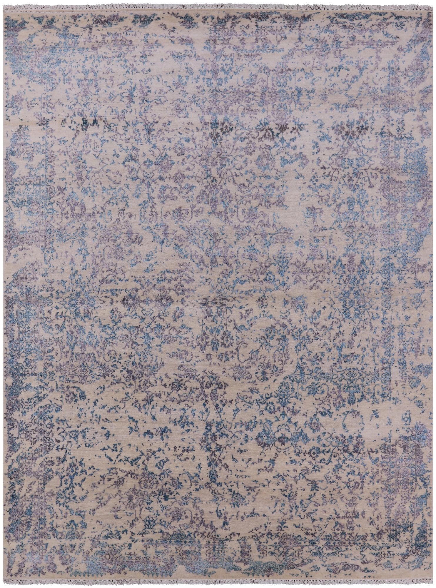 Ivory Modern Handmade Wool & Silk Rug - 9' 0" X 12' 0" - Golden Nile