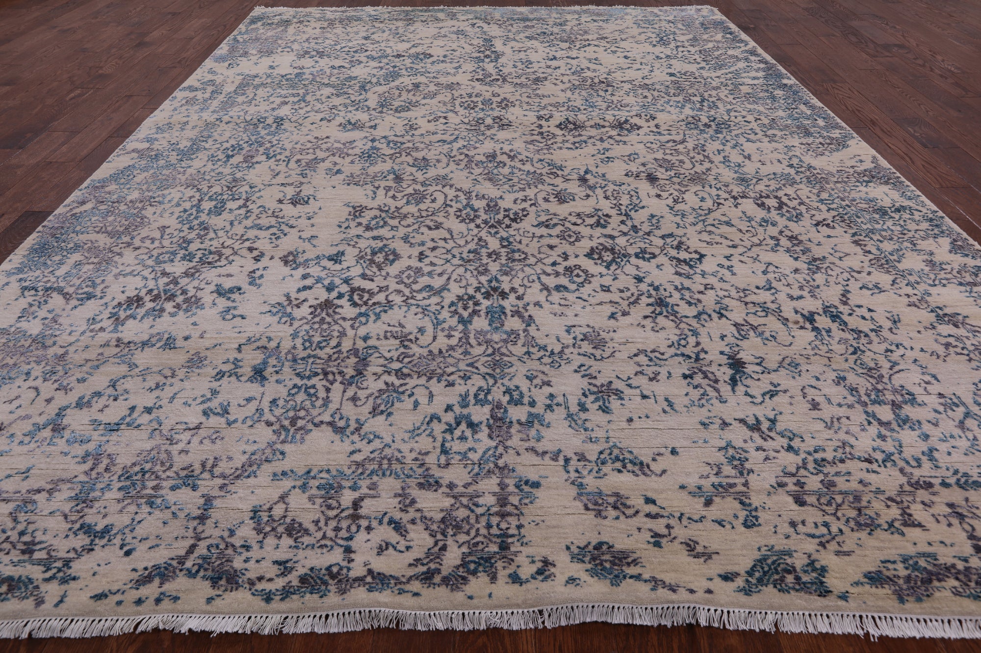 Ivory Modern Handmade Wool & Silk Rug - 9' 0" X 12' 0" - Golden Nile
