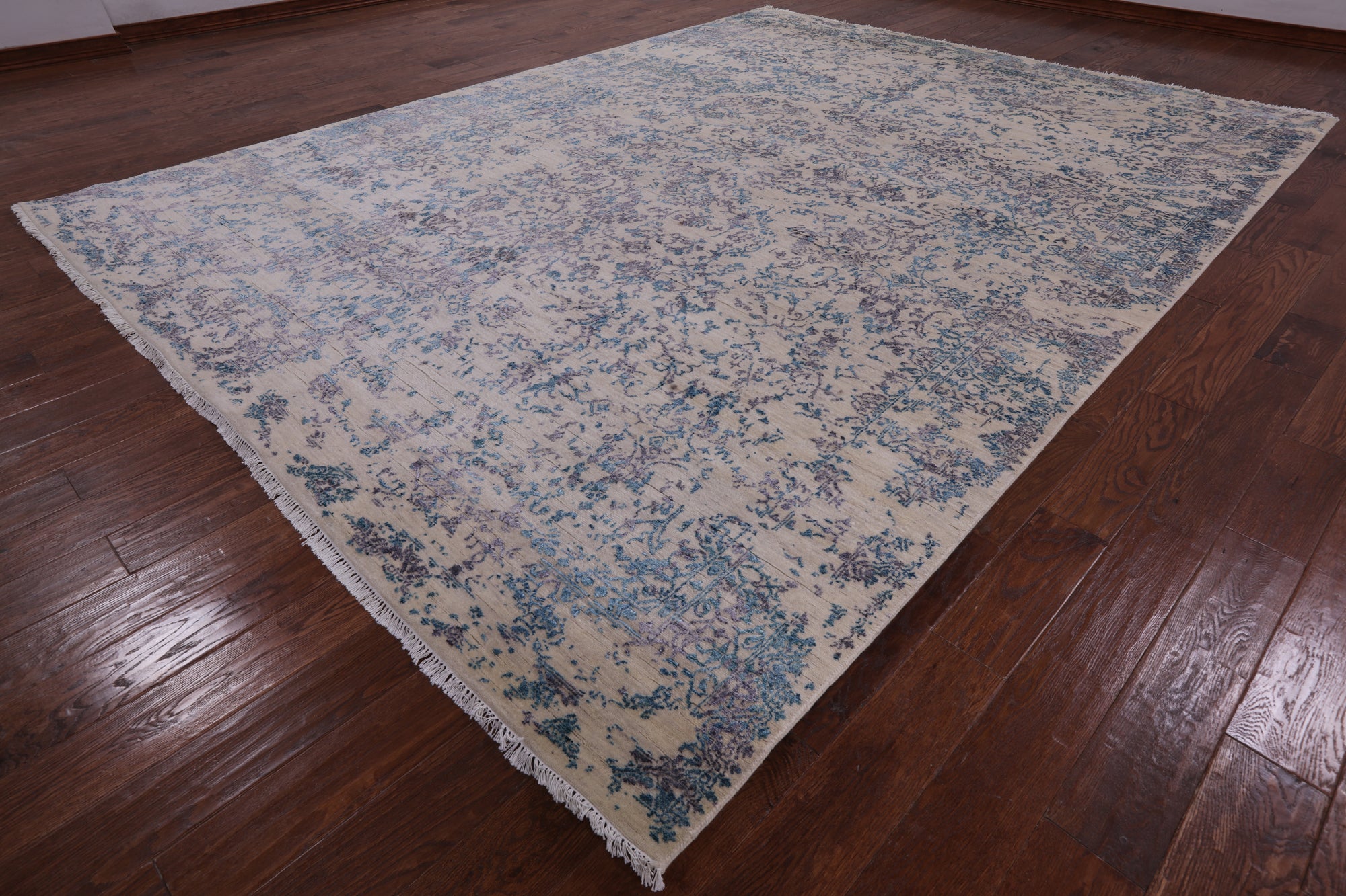 Ivory Modern Handmade Wool & Silk Rug - 9' 0" X 12' 0" - Golden Nile
