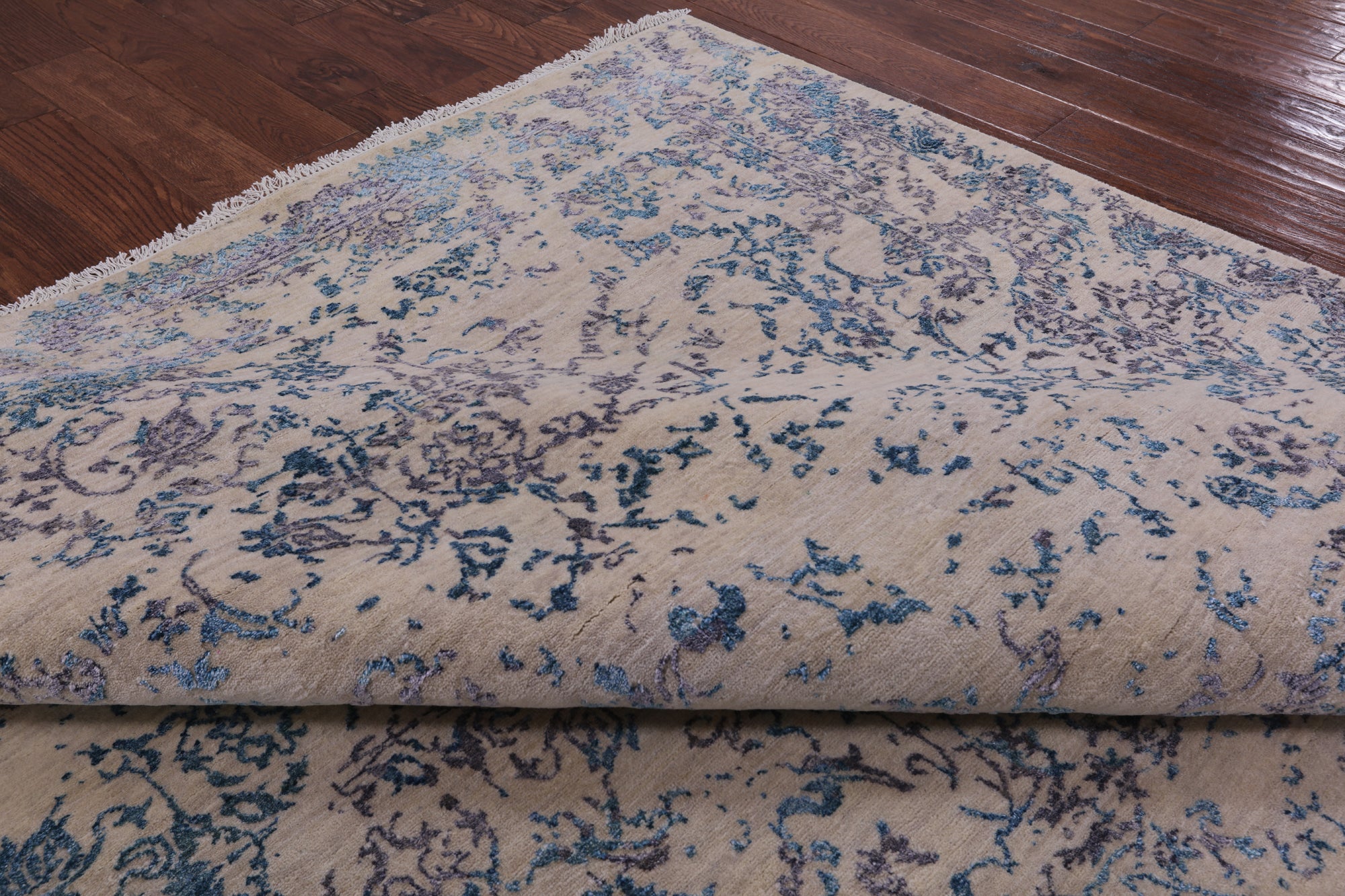 Ivory Modern Handmade Wool & Silk Rug - 9' 0" X 12' 0" - Golden Nile