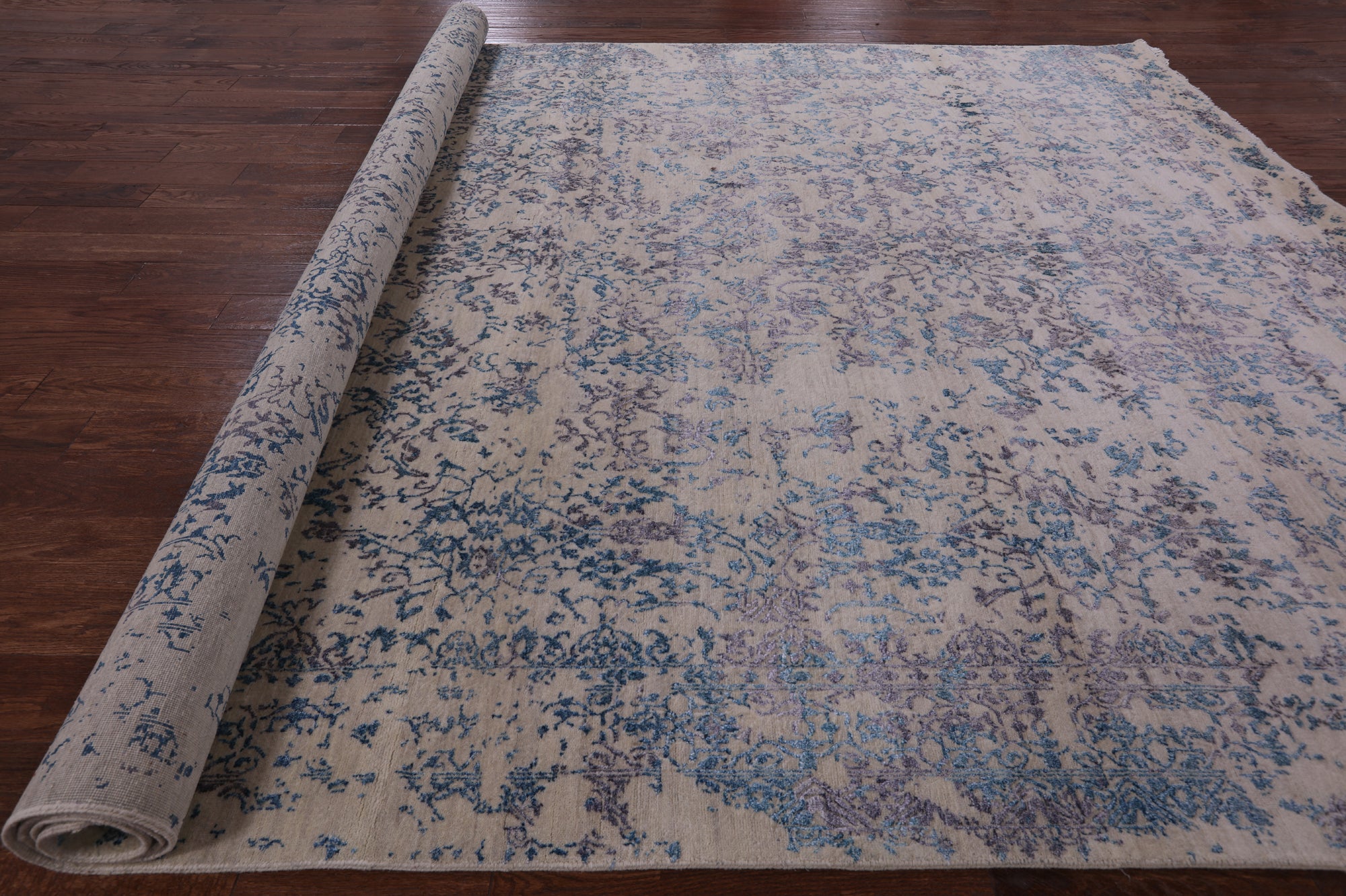 Ivory Modern Handmade Wool & Silk Rug - 9' 0" X 12' 0" - Golden Nile