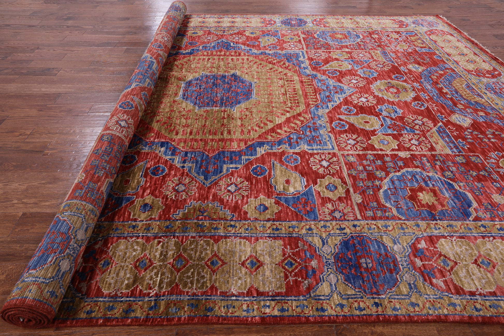 Geometric Persian Mamluk Hand-Knotted Wool Rug - 10' 2" X 13' 9" - Golden Nile