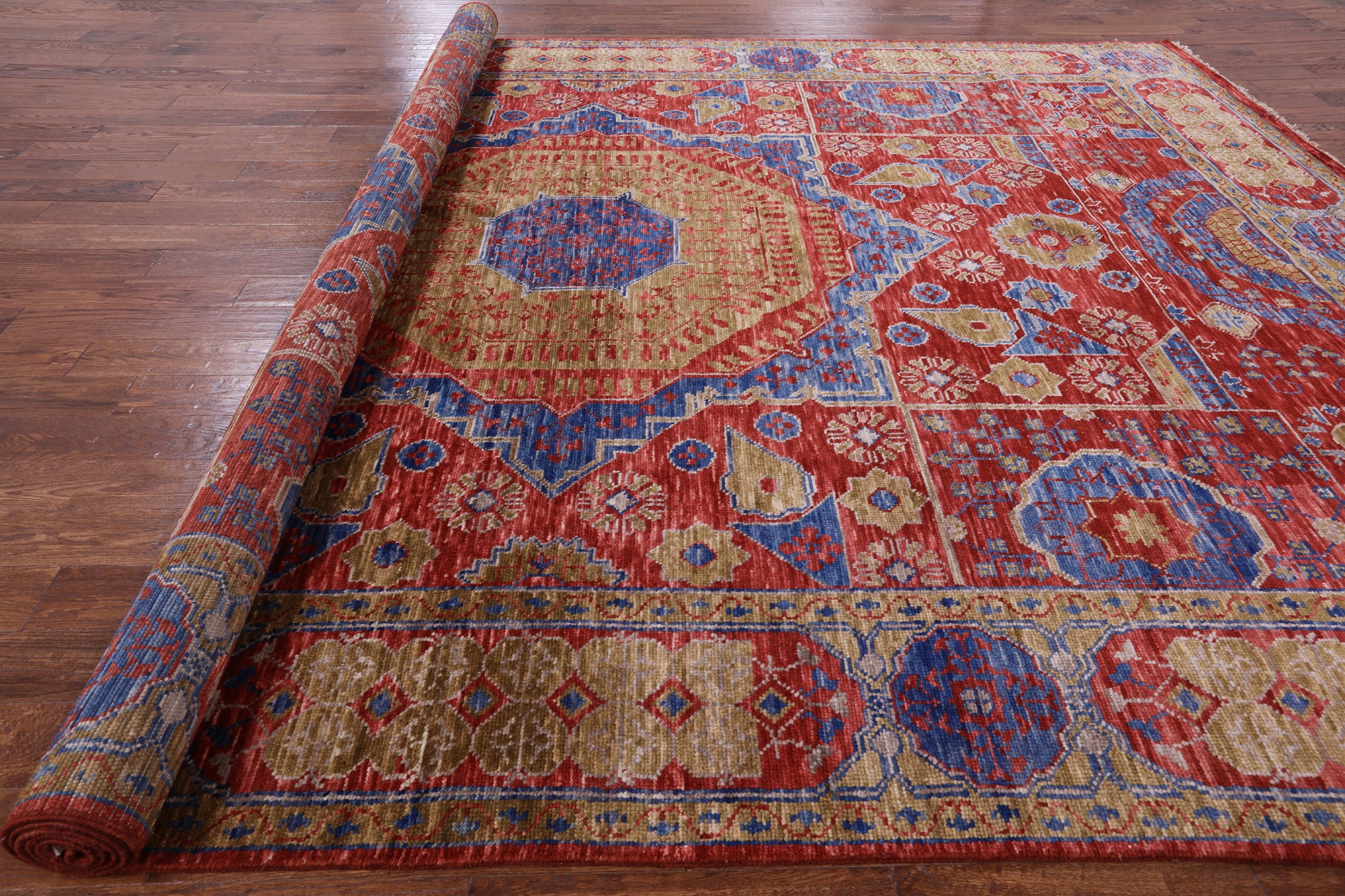 Geometric Persian Mamluk Hand-Knotted Wool Rug - 10' 2" X 13' 9" - Golden Nile