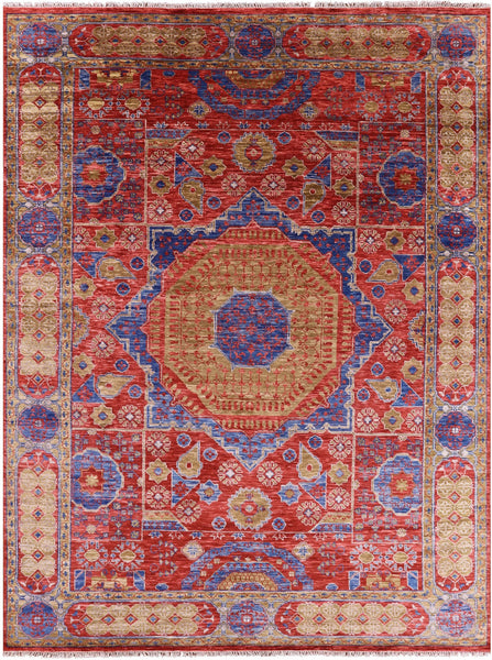 Geometric Persian Mamluk Hand-Knotted Wool Rug - 10' 2" X 13' 9" - Golden Nile