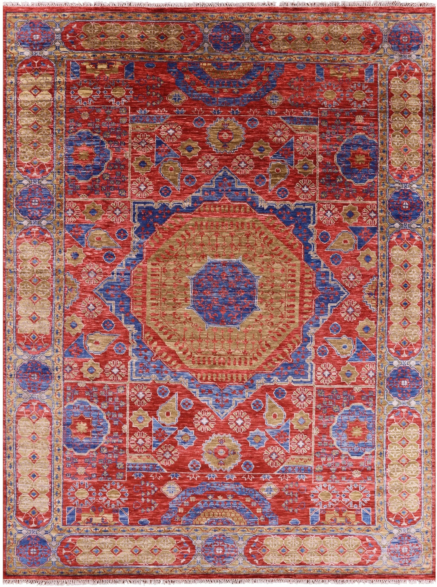 Geometric Persian Mamluk Hand-Knotted Wool Rug - 10' 2" X 13' 9" - Golden Nile