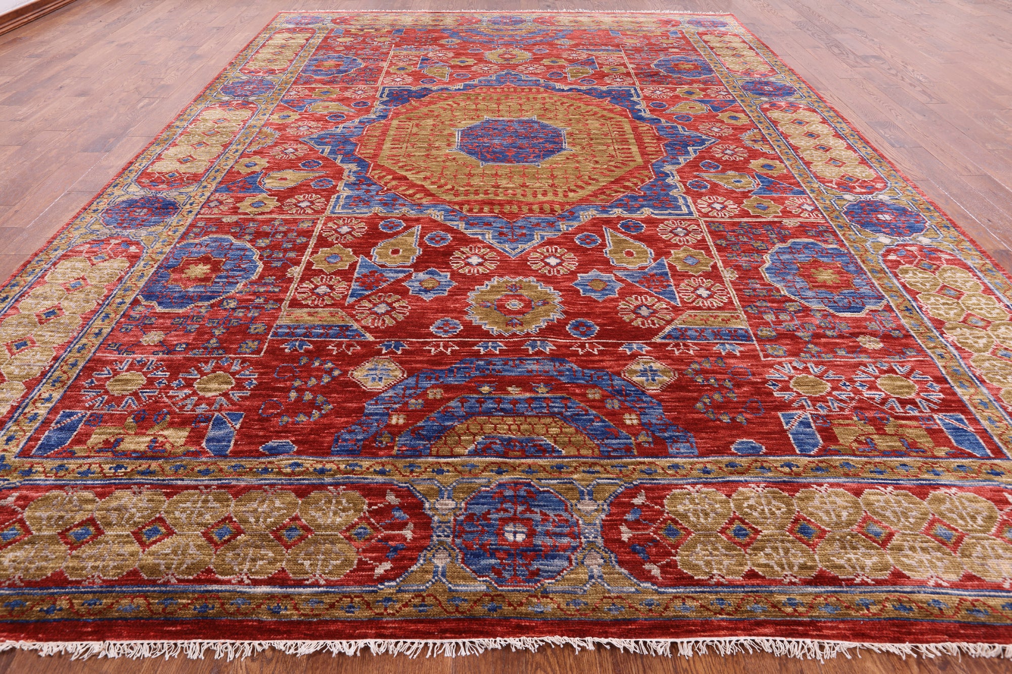 Geometric Persian Mamluk Hand-Knotted Wool Rug - 10' 2" X 13' 9" - Golden Nile
