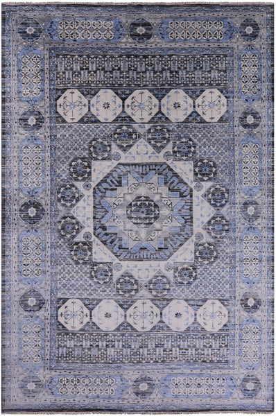 Grey Geometric Persian Hand Knotted Wool Rug - 12' 3" X 18' 2" - Golden Nile