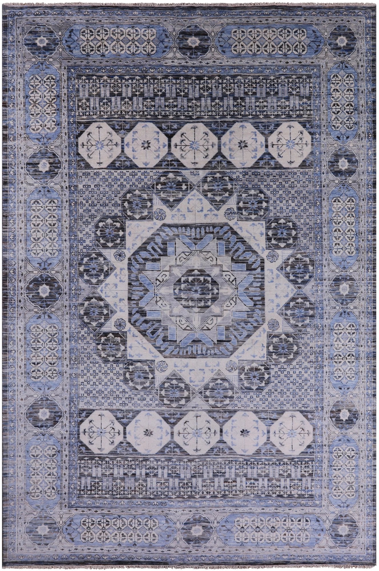 Grey Geometric Persian Hand Knotted Wool Rug - 12' 3" X 18' 2" - Golden Nile