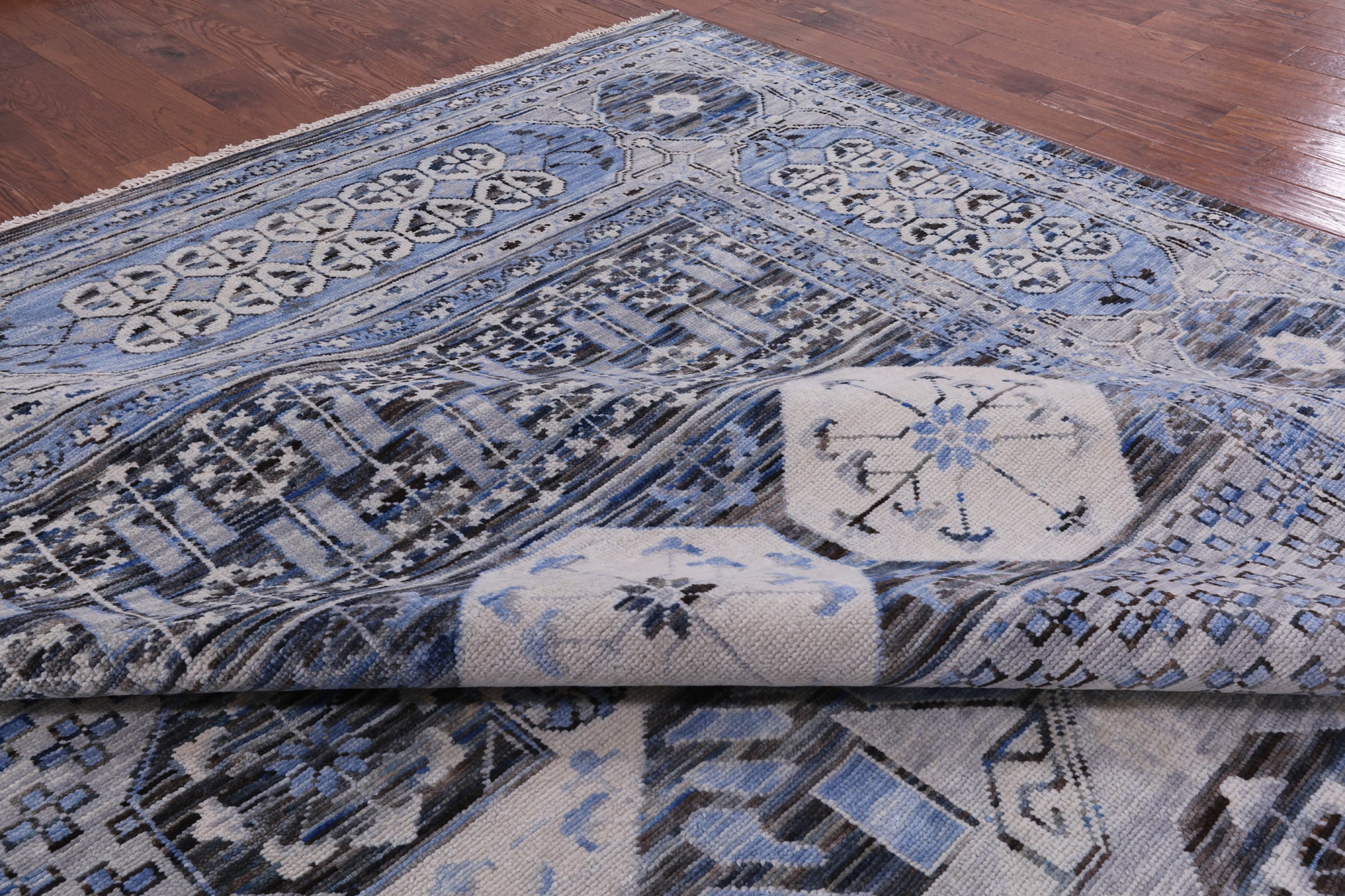 Grey Geometric Persian Hand Knotted Wool Rug - 12' 3" X 18' 2" - Golden Nile